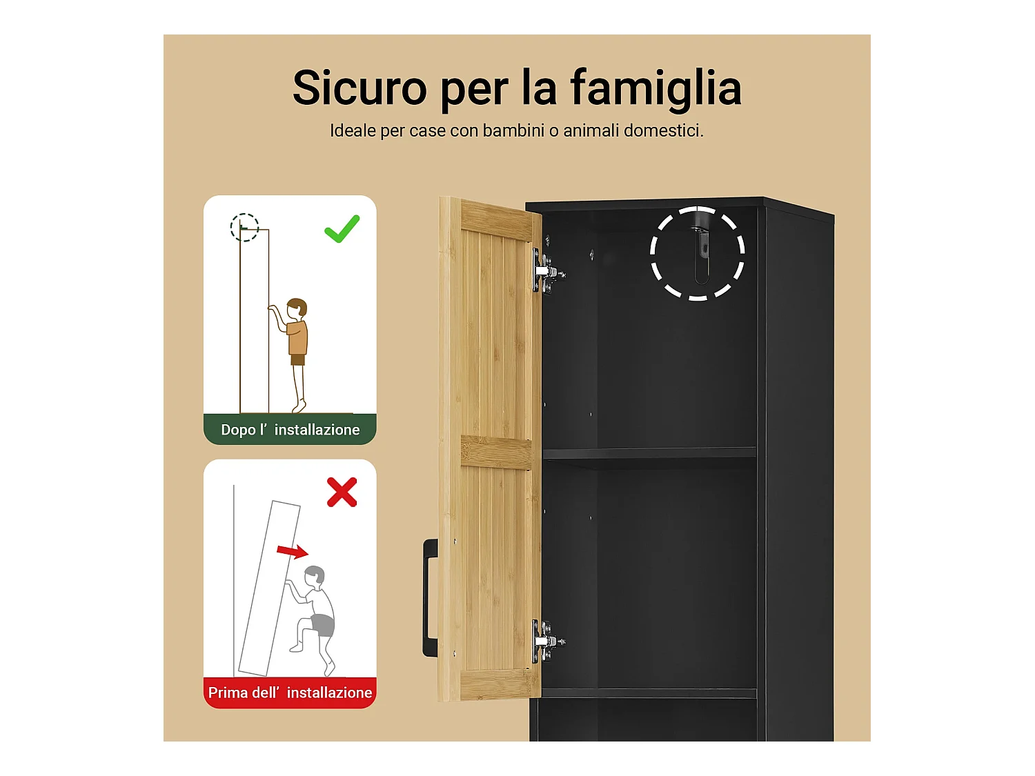 SoBuy BZR201-SCH - Platzsparender Badezimmerschrank mit verstellbaren Einlegeböden B30xT30xH170cm