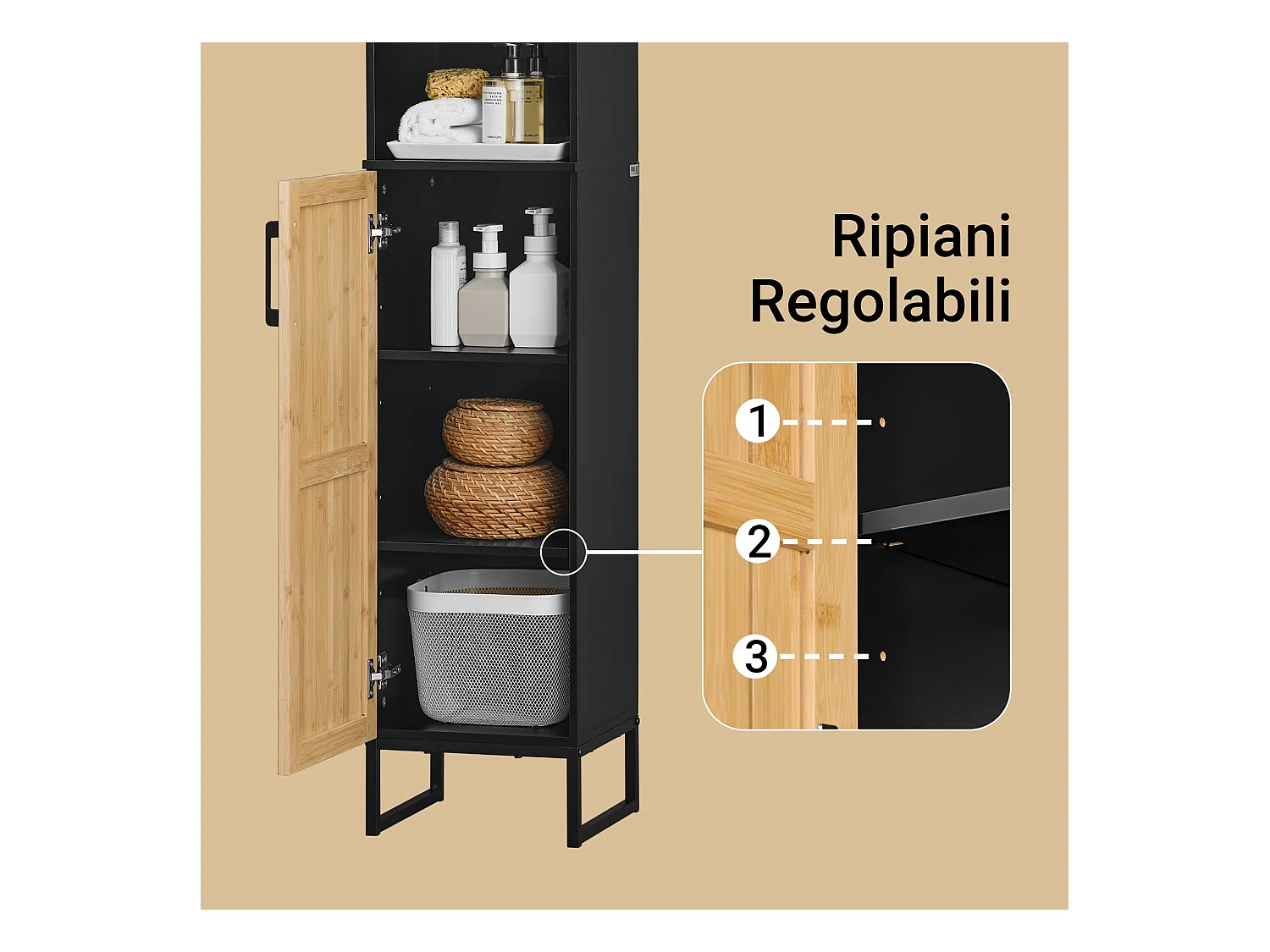 SoBuy BZR201-SCH - Platzsparender Badezimmerschrank mit verstellbaren Einlegeböden B30xT30xH170cm