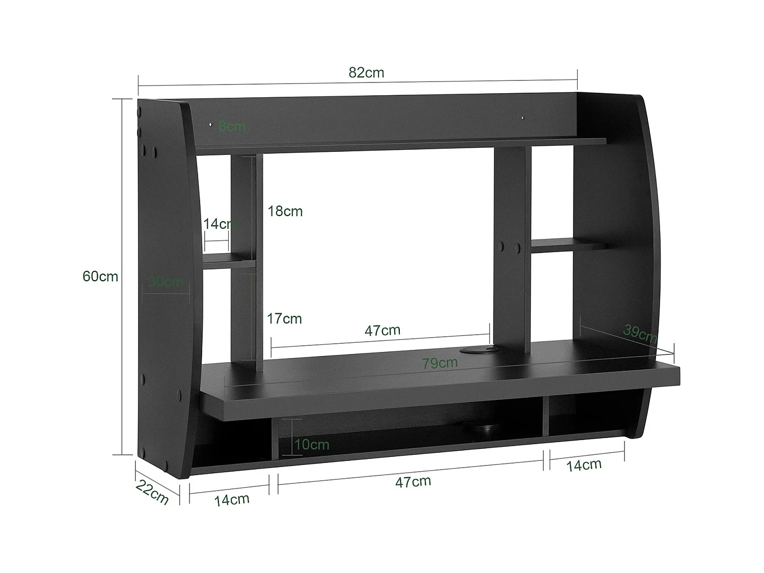 SoBuy FWT18-SCH - Wandbureau met verstelbare planken L82cm x B39cm x H60cm