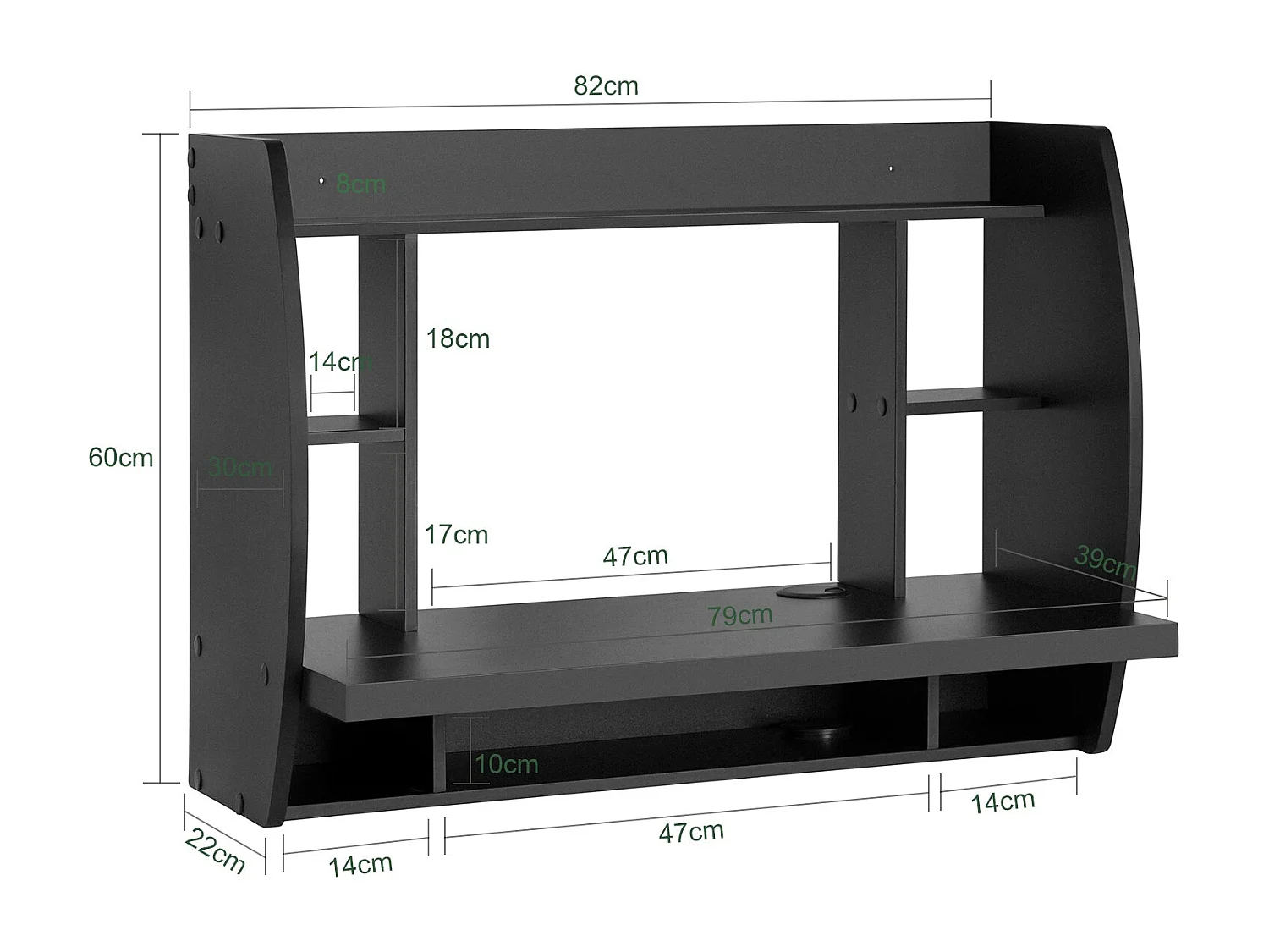 SoBuy FWT18-SCH - Bureau mural avec étagères réglables L82cm x L39cm x H60cm