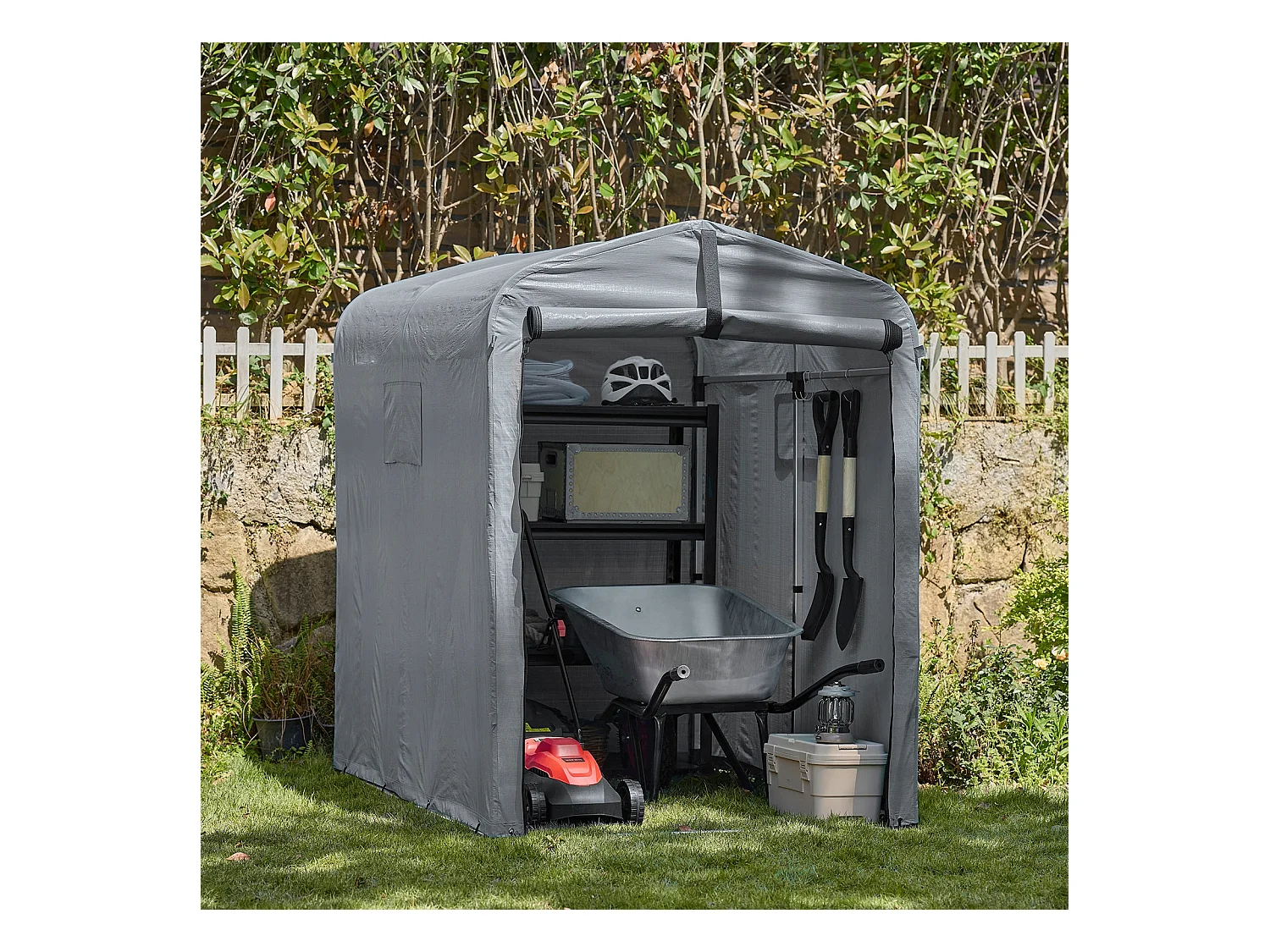 Sobuy Outdoor Car Garage Bicycle Box Tent Wodoodporny namiot na samochody, motocykle i narzędzia Szopa ogrodowa i schowek zewnętrzny Szary 120x176x163 cm KLS11-DG