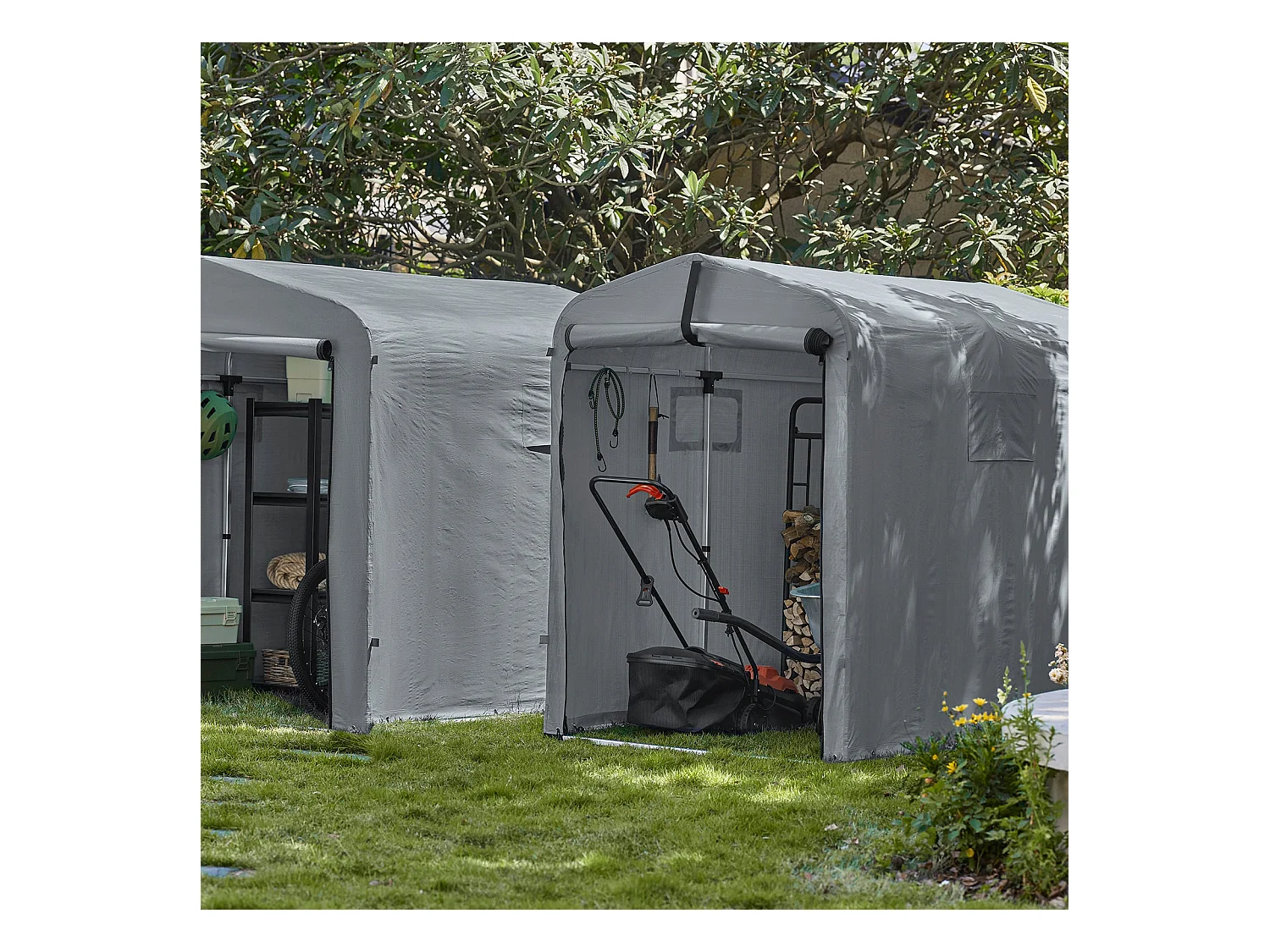 Sobuy Outdoor Car Garage Bicycle Box Tent Wodoodporny namiot na samochody, motocykle i narzędzia Szopa ogrodowa i schowek zewnętrzny Szary 120x176x163 cm KLS11-DG