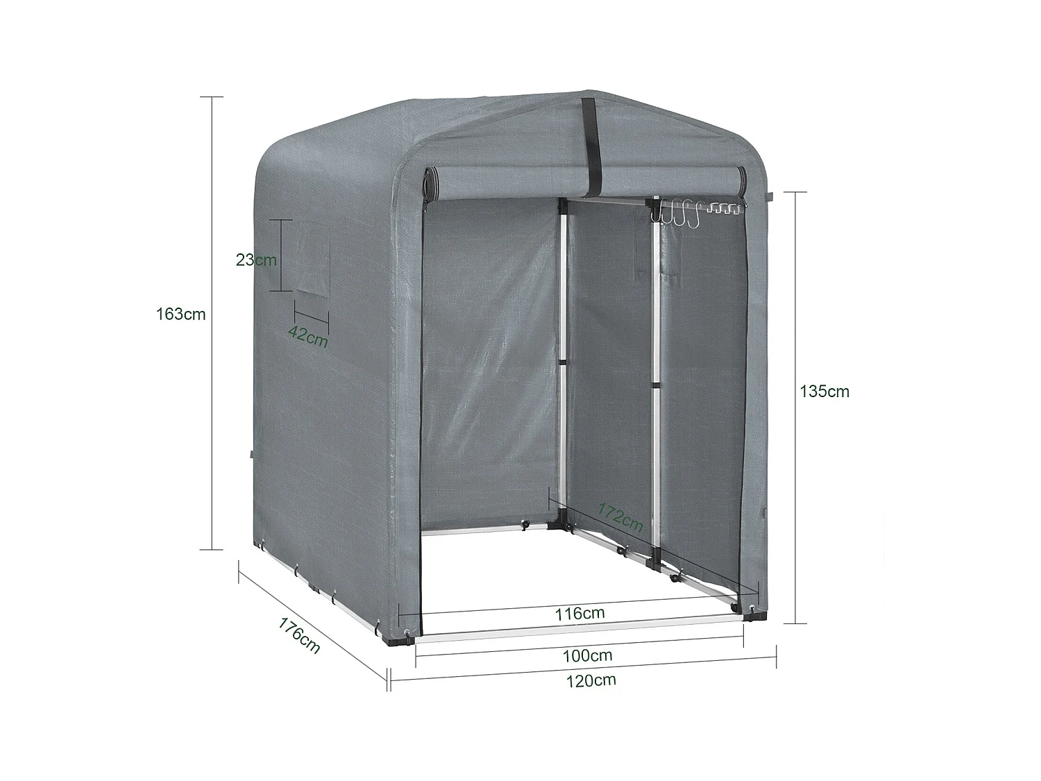 Sobuy Outdoor Car Garage Bicycle Box Tent Wodoodporny namiot na samochody, motocykle i narzędzia Szopa ogrodowa i schowek zewnętrzny Szary 120x176x163 cm KLS11-DG