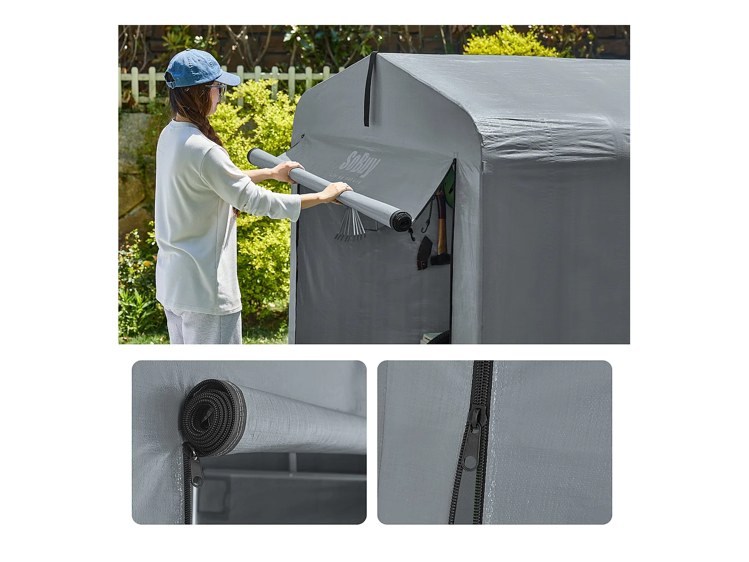 Sobuy Outdoor Car Garage Bicycle Box Tent Wodoodporny namiot na samochody, motocykle i narzędzia Szopa ogrodowa i schowek zewnętrzny Szary 120x176x163 cm KLS11-DG