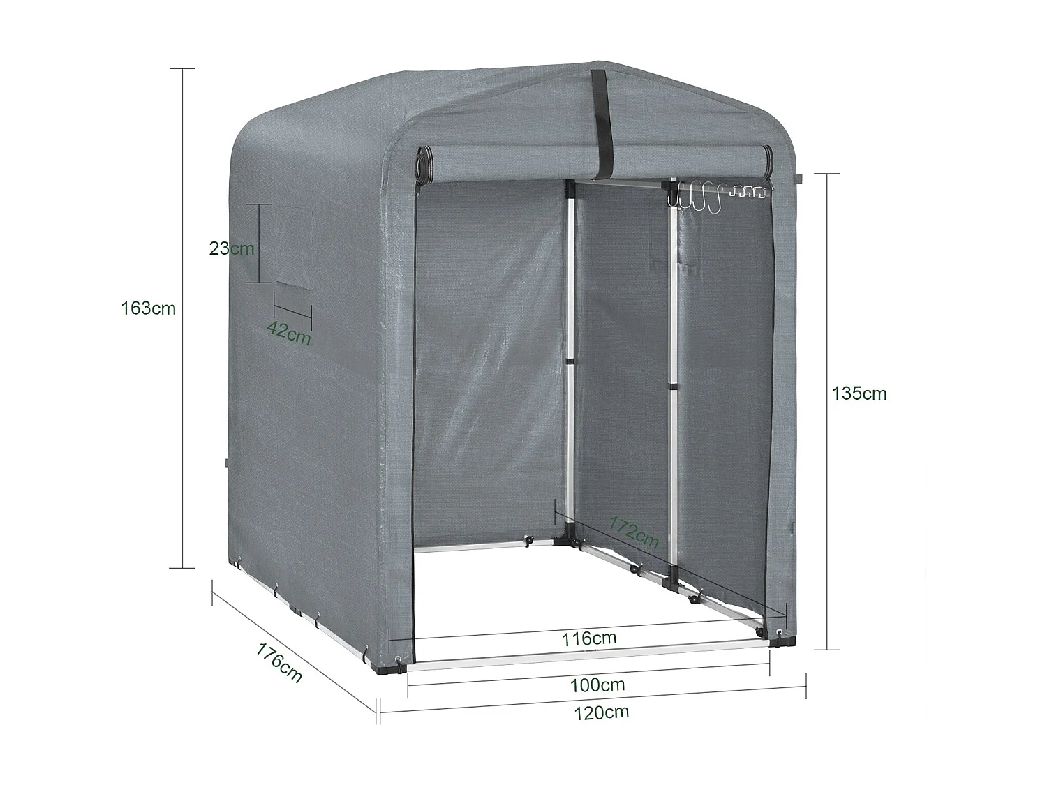 SoBuy KLS11-DG - Abri de jardin étanche pour vélos et outils L178xL120xH160cm