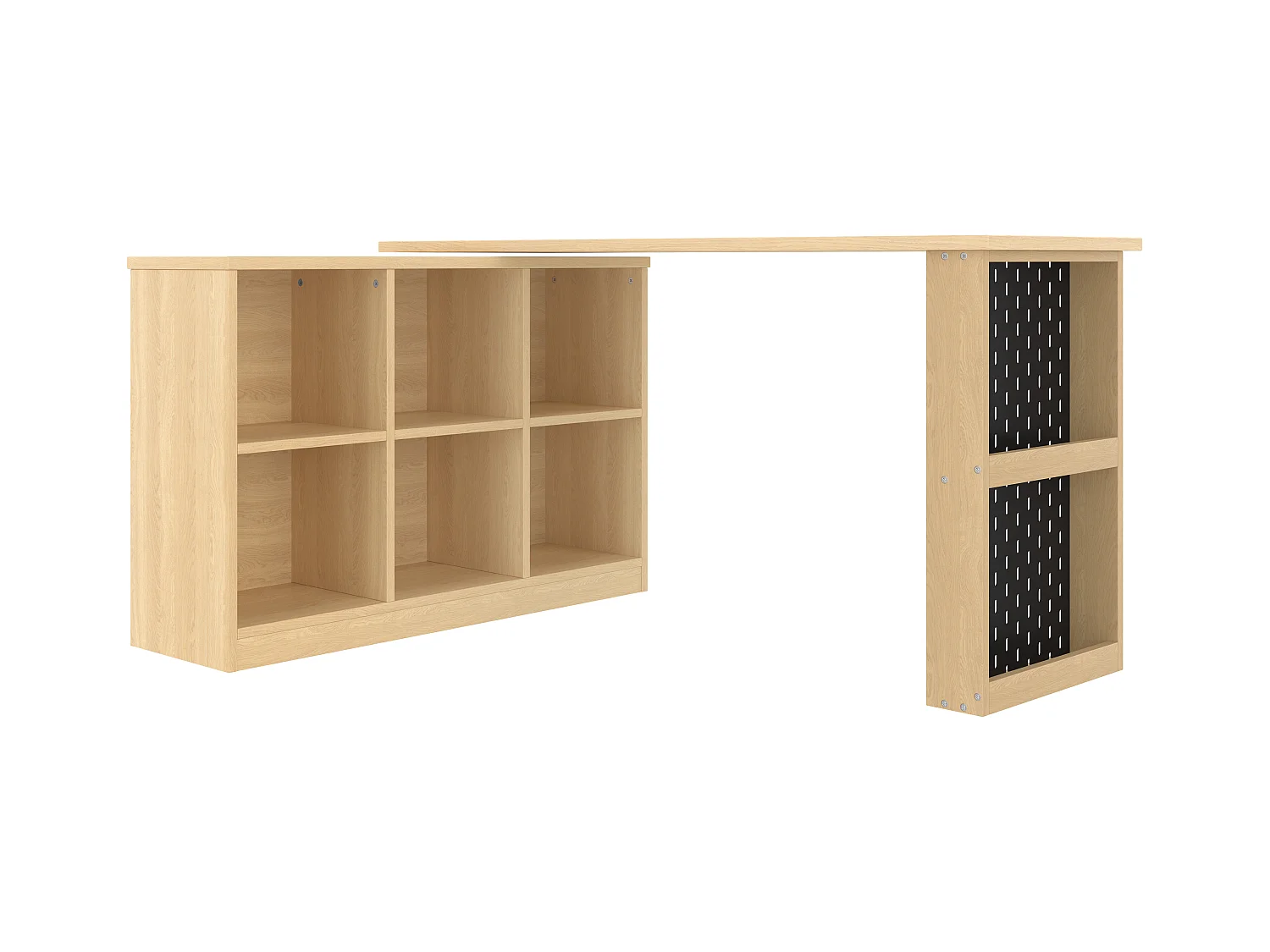 Bureau d'angle avec armoire de rangements - meuble de rangement 6 compartiments - forme variable - naturel