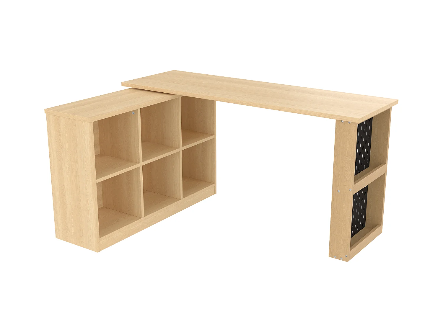 Bureau d'angle avec armoire de rangements - meuble de rangement 6 compartiments - forme variable - naturel