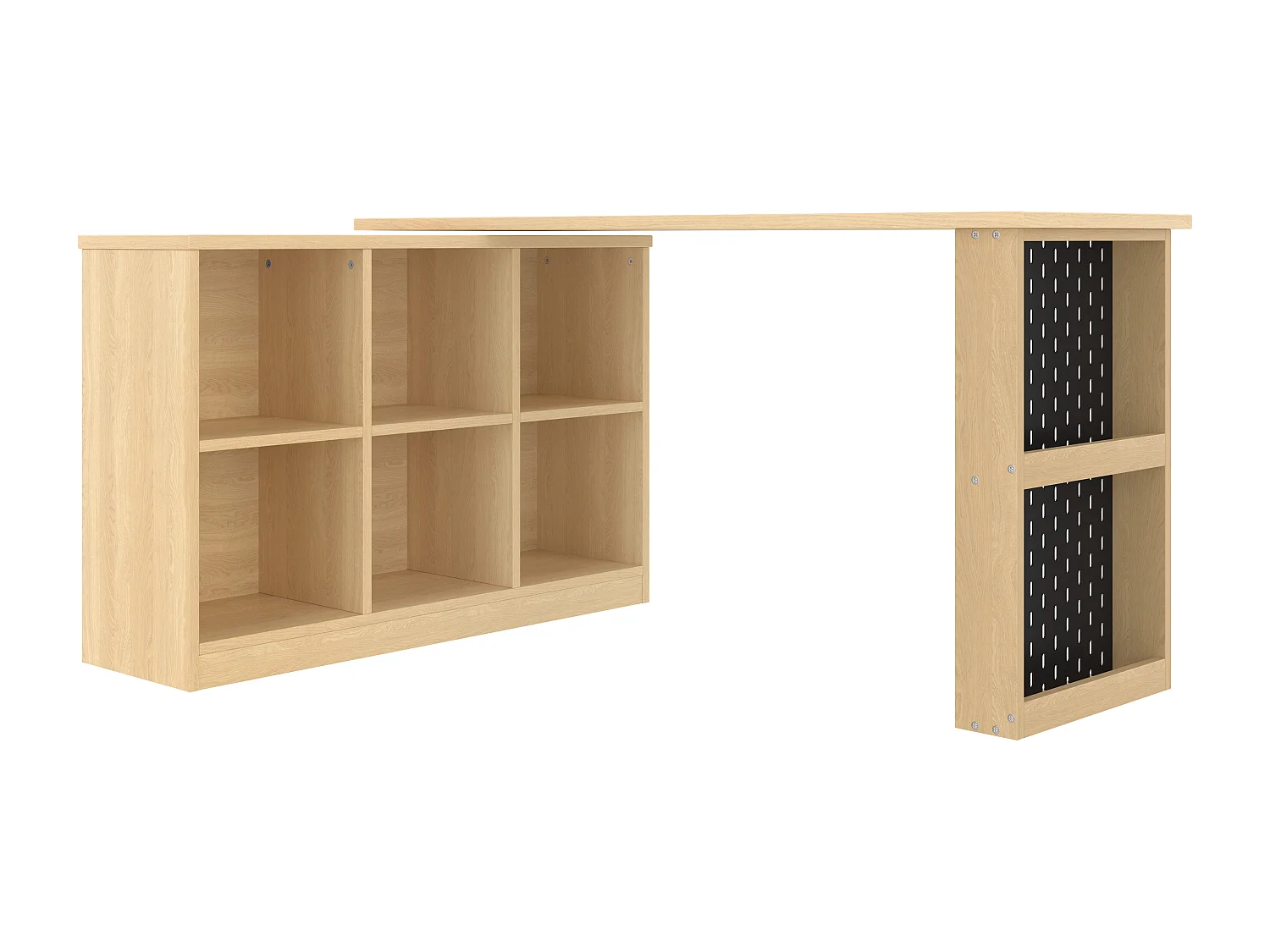Bureau d'angle avec armoire de rangements - meuble de rangement 6 compartiments - forme variable - naturel