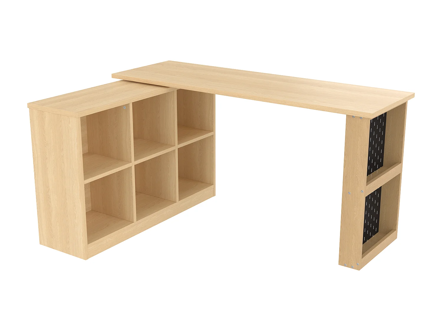 Bureau d'angle avec armoire de rangements - meuble de rangement 6 compartiments - forme variable - naturel
