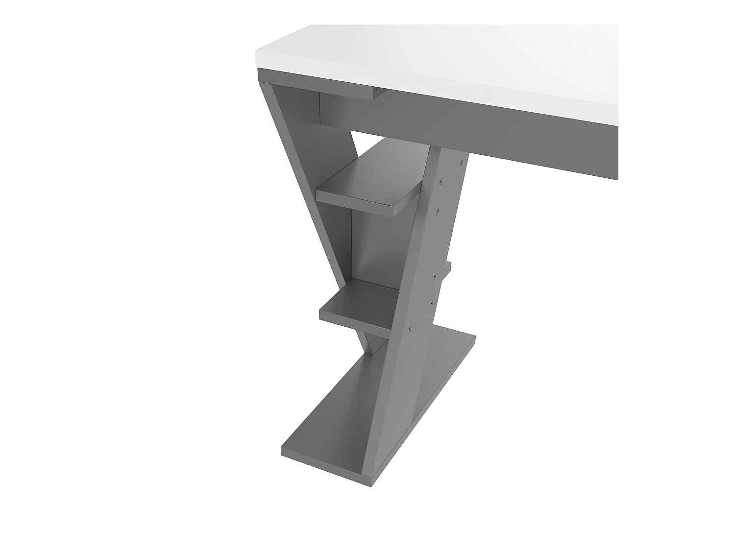 Bureau simple 120x50x74cm - avec support en X - 6 étagères de rangement - gris + blanc