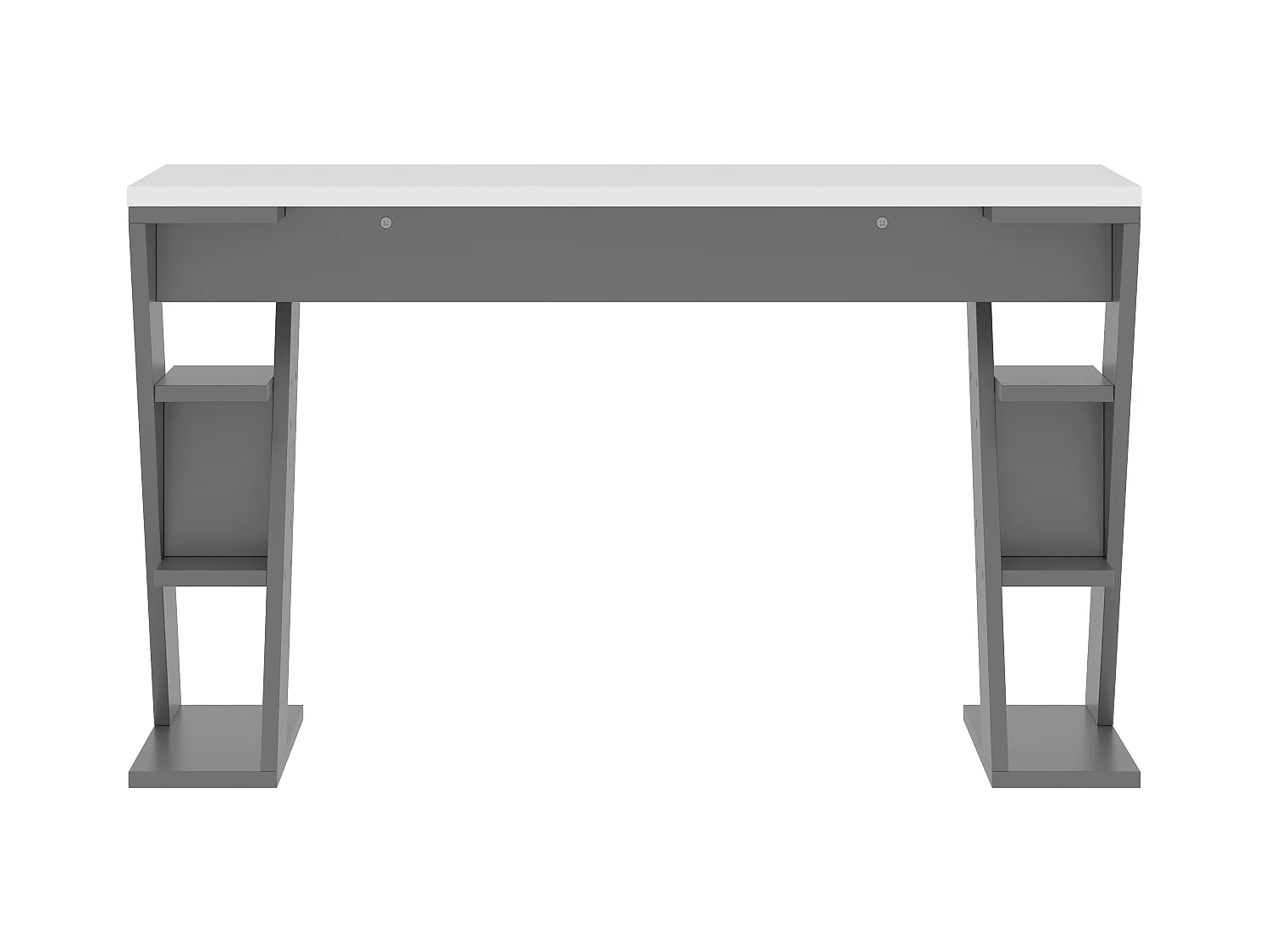 Scrivania semplice 120×50×74 cm - con supporto a X - 6 ripiani di archiviazione - grigio + bianco