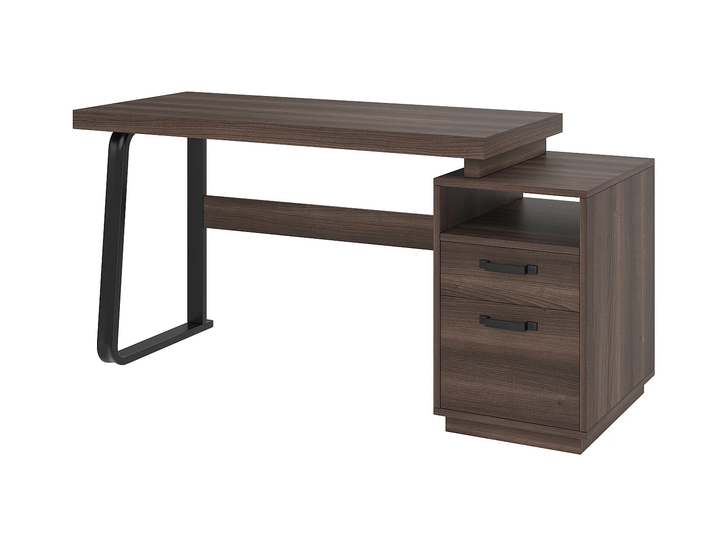 Proste biurko 135×54 cm - 2 ciche szuflady - przestronny blat - brązowy + czarny