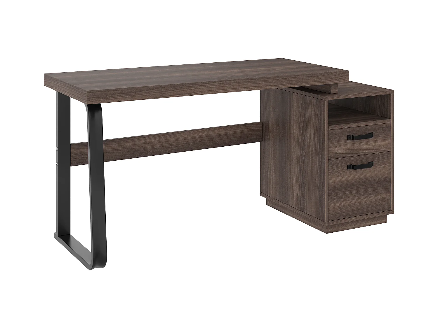 Proste biurko 135×54 cm - 2 ciche szuflady - przestronny blat - brązowy + czarny