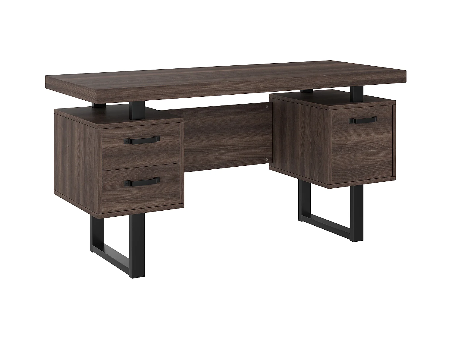 Schreibtisch schlicht 135×54 cm - 3 leise Schubladen - geräumige Arbeitsplatte - braun + schwarz