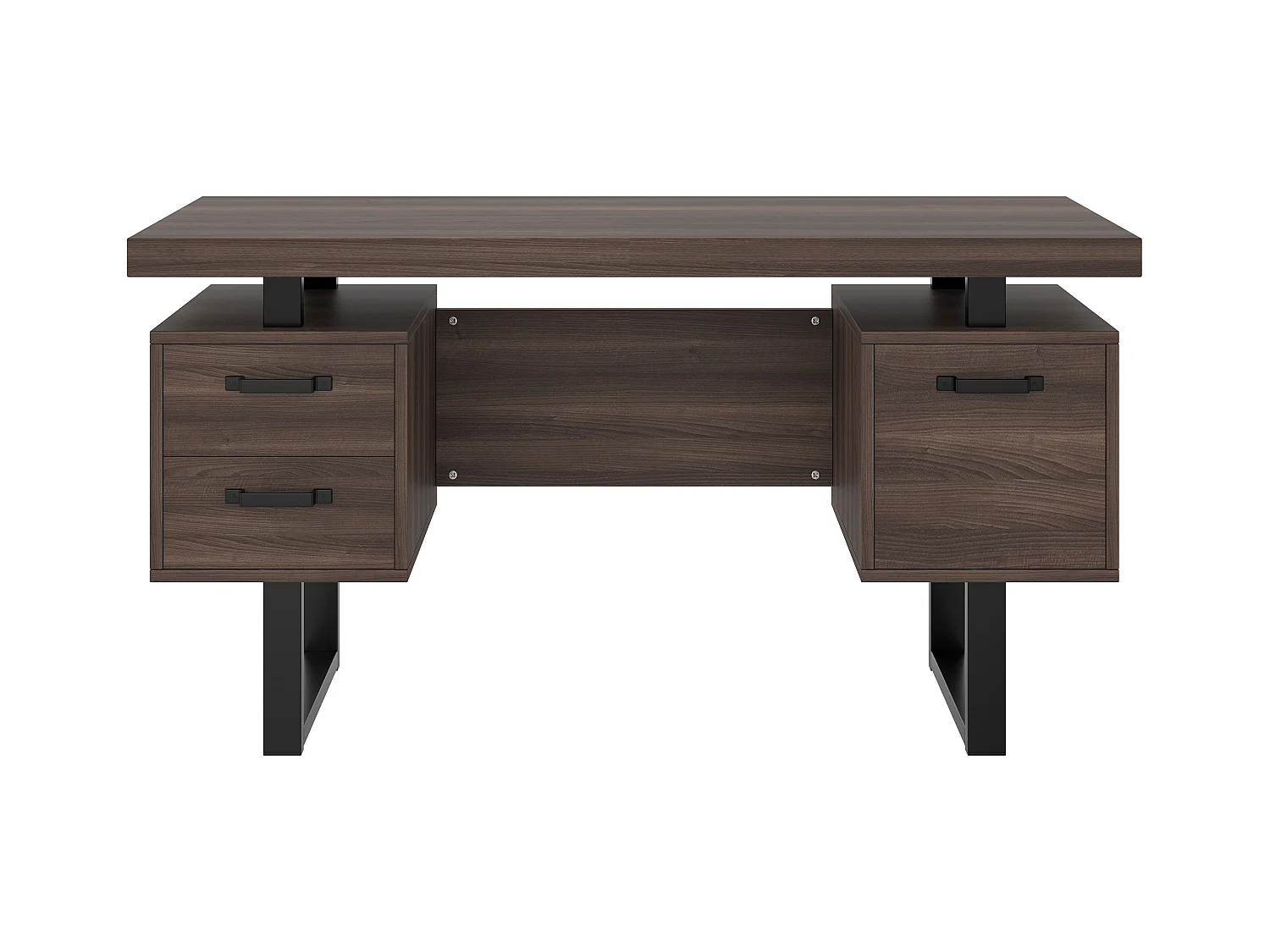 Schreibtisch schlicht 135×54 cm - 3 leise Schubladen - geräumige Arbeitsplatte - braun + schwarz
