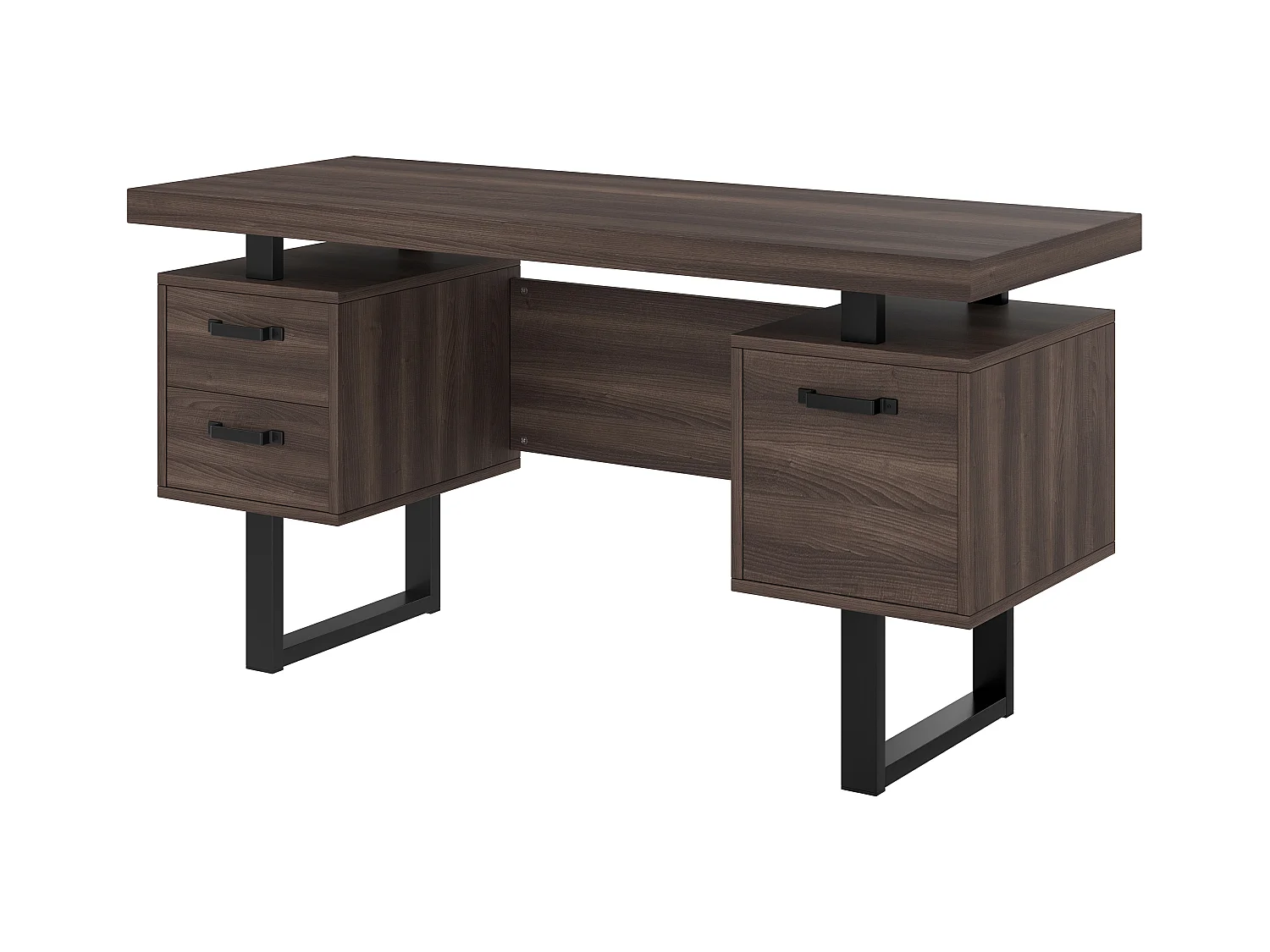 Schreibtisch schlicht 135×54 cm - 3 leise Schubladen - geräumige Arbeitsplatte - braun + schwarz