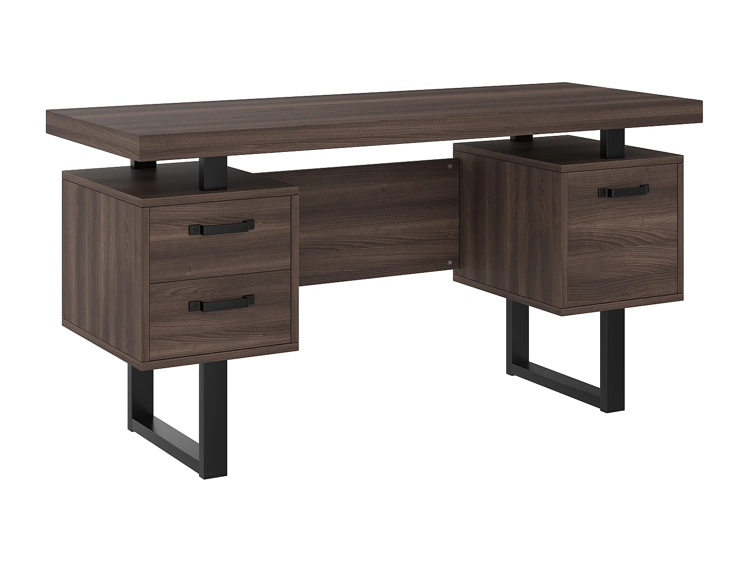 Eenvoudig bureau 135×54 cm - 3 stille laden - ruime werkblad - bruin + zwart