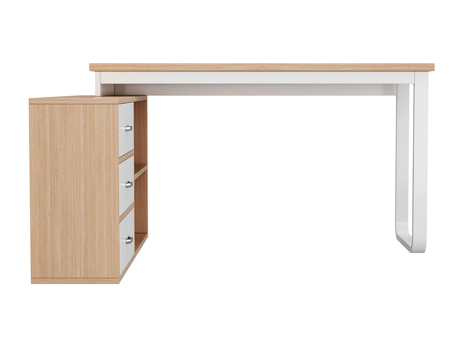 Eenvoudig bureau 147×100×75,3 cm - 3 laden - 2 open vakken - naturel