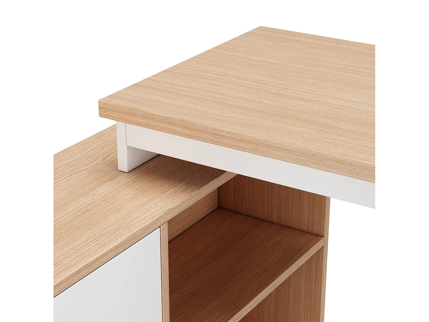 Bureau simple 147x100x75.3cm - 3 tiroirs - 2 compartiments ouverts - naturel