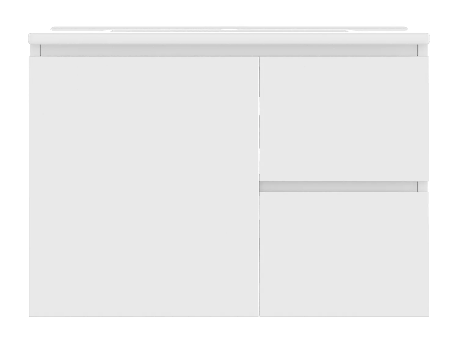 Opgehangen badmeubel met keramische wastafel - met LED-verlichting - 1 deur en 2 laden - wit (kraan niet inbegrepen)