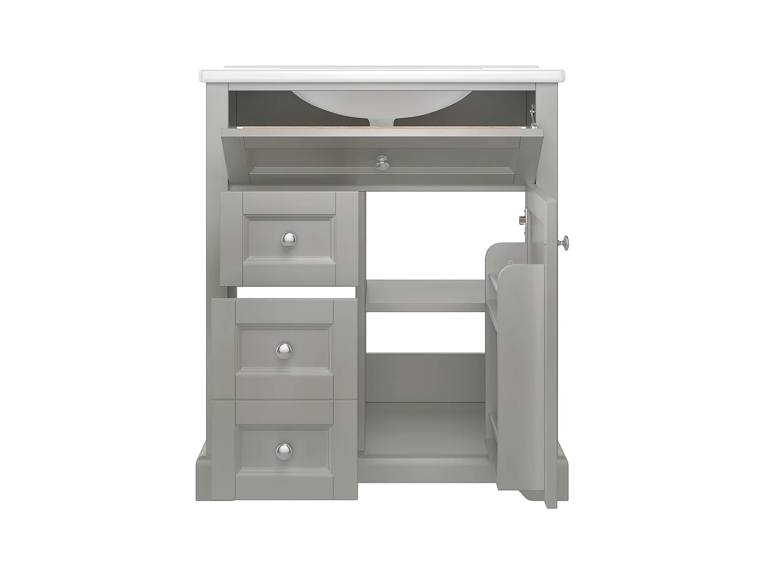 Meuble de salle de bain avec une vasque en céramique - avec 1 porte et 2 tiroirs - gris(robinet non inclus)