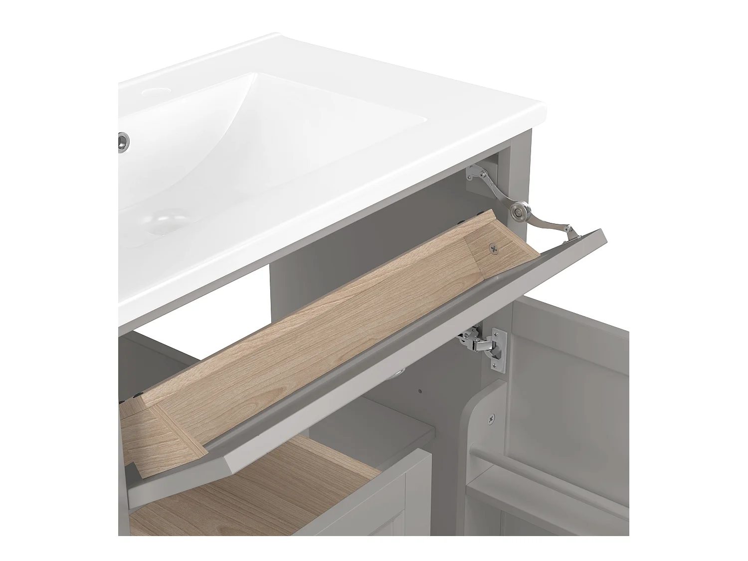 Meuble de salle de bain avec une vasque en céramique - avec 1 porte et 2 tiroirs - gris(robinet non inclus)