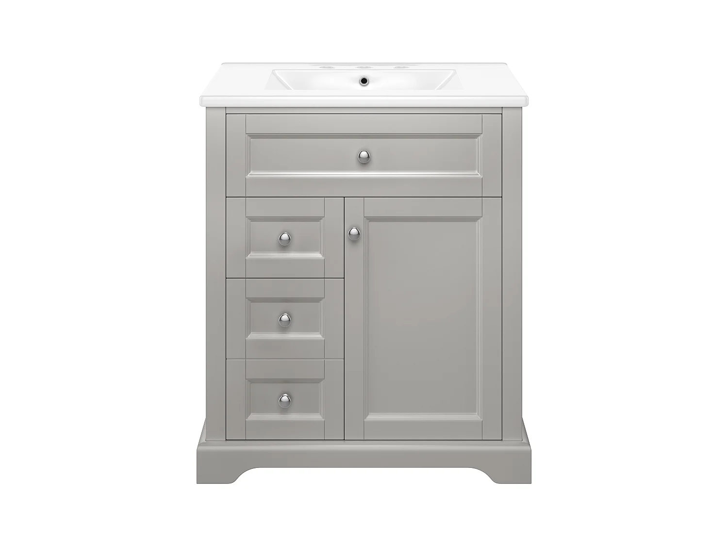 Meuble de salle de bain avec une vasque en céramique - avec 1 porte et 2 tiroirs - gris(robinet non inclus)