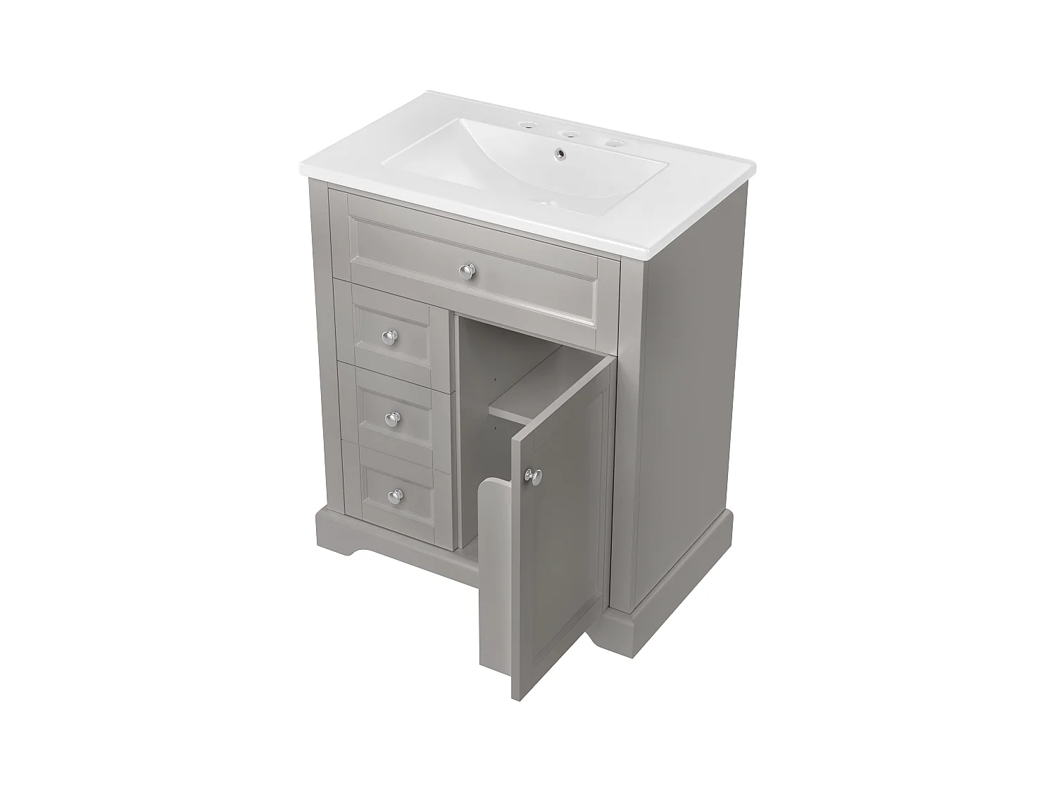 Meuble de salle de bain avec une vasque en céramique - avec 1 porte et 2 tiroirs - gris(robinet non inclus)
