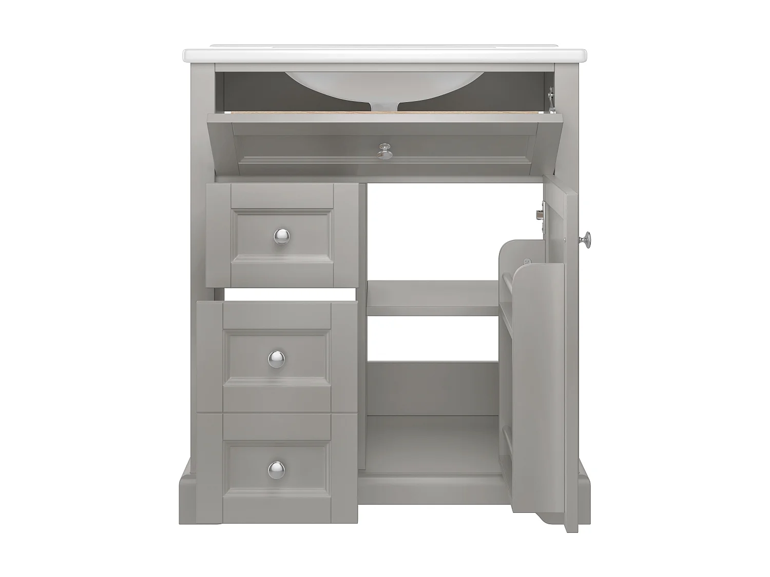 Meuble de salle de bain avec une vasque en céramique - avec 1 porte et 2 tiroirs - gris(robinet non inclus)