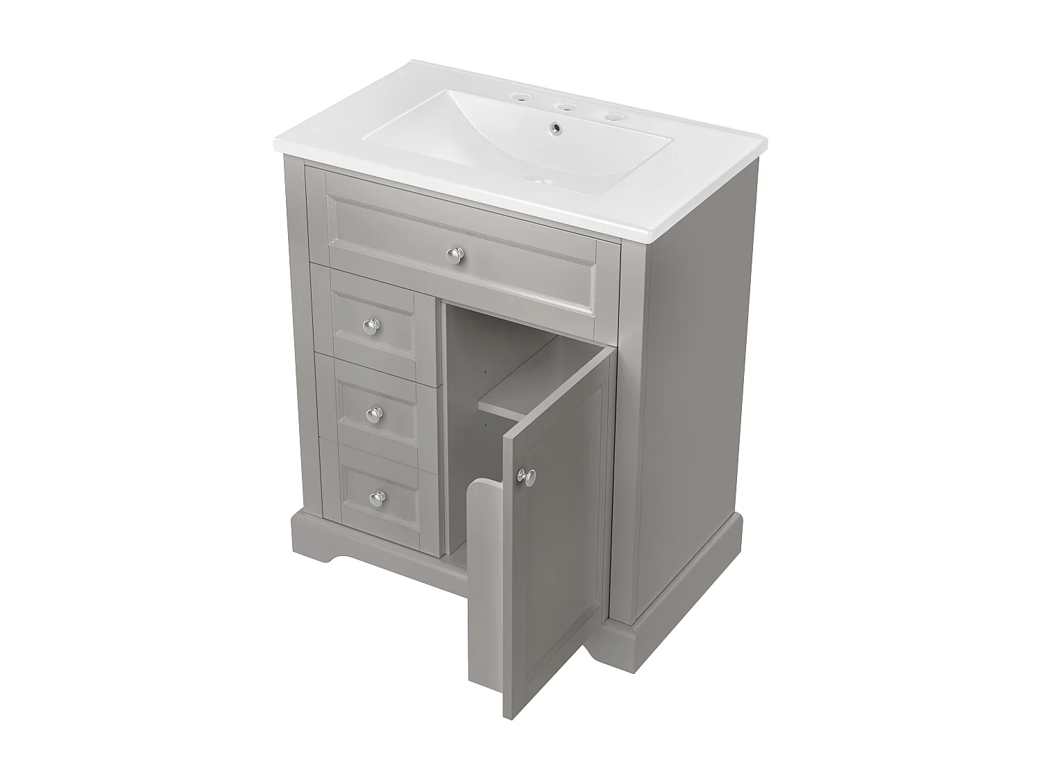 Meuble de salle de bain avec une vasque en céramique - avec 1 porte et 2 tiroirs - gris(robinet non inclus)