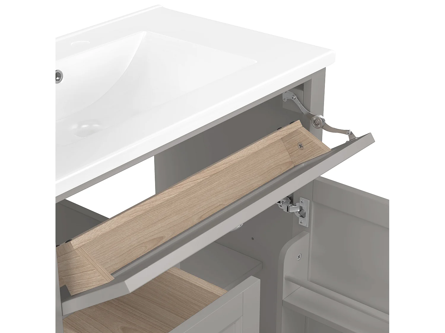 Meuble de salle de bain avec une vasque en céramique - avec 1 porte et 2 tiroirs - gris(robinet non inclus)