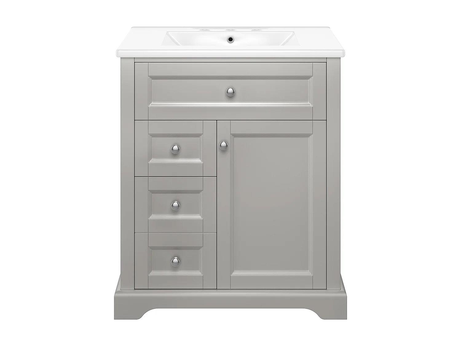 Meuble de salle de bain avec une vasque en céramique - avec 1 porte et 2 tiroirs - gris(robinet non inclus)