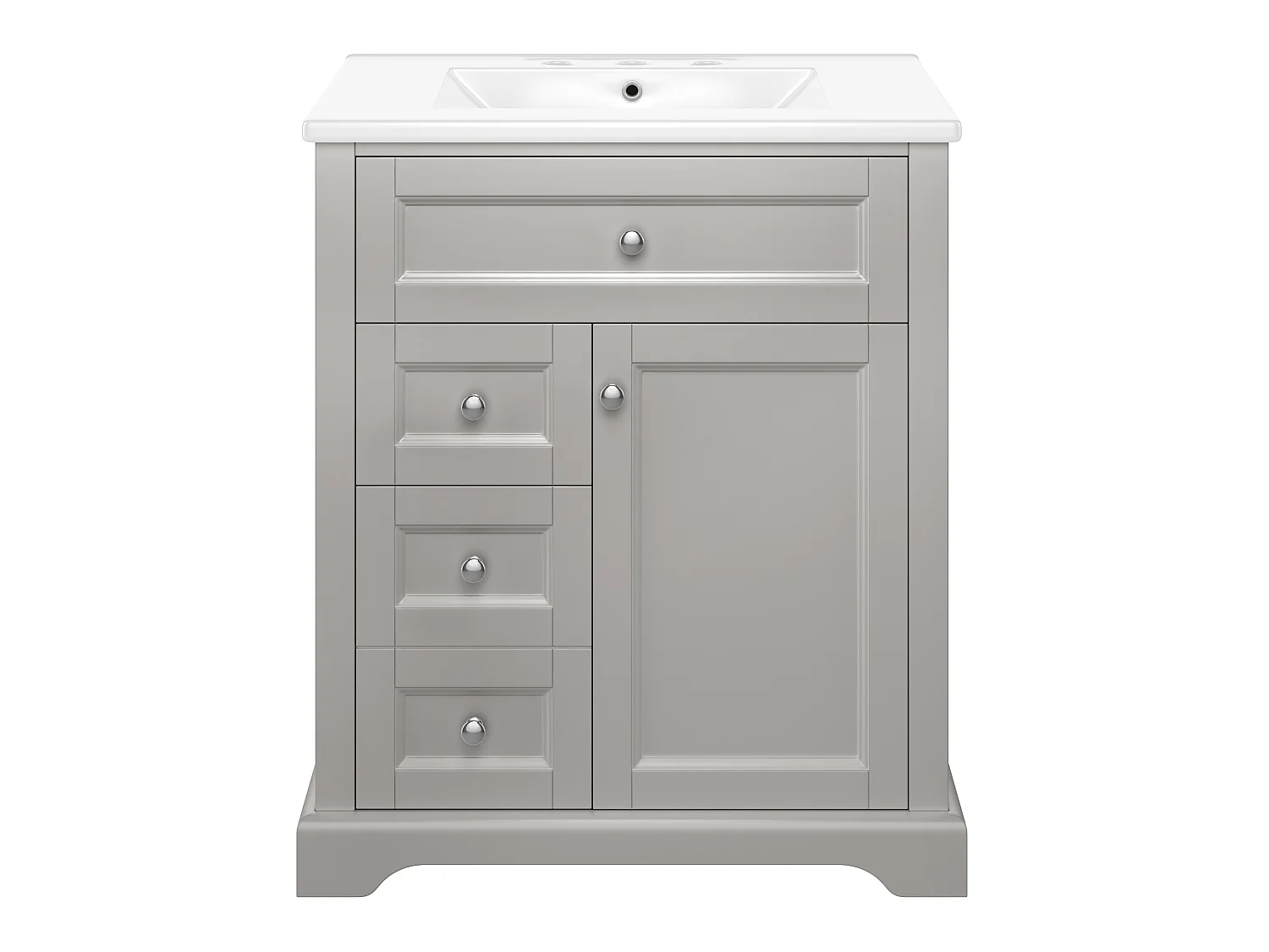 Meuble de salle de bain avec une vasque en céramique - avec 1 porte et 2 tiroirs - gris(robinet non inclus)