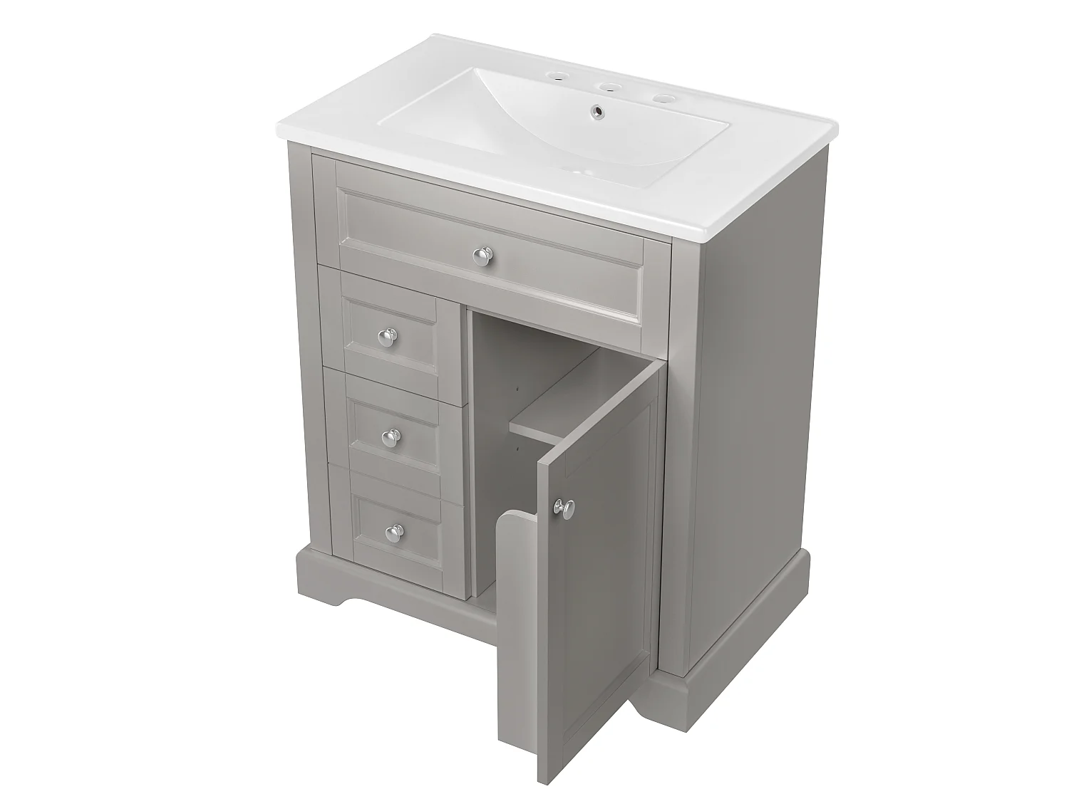 Meuble de salle de bain avec une vasque en céramique - avec 1 porte et 2 tiroirs - gris(robinet non inclus)