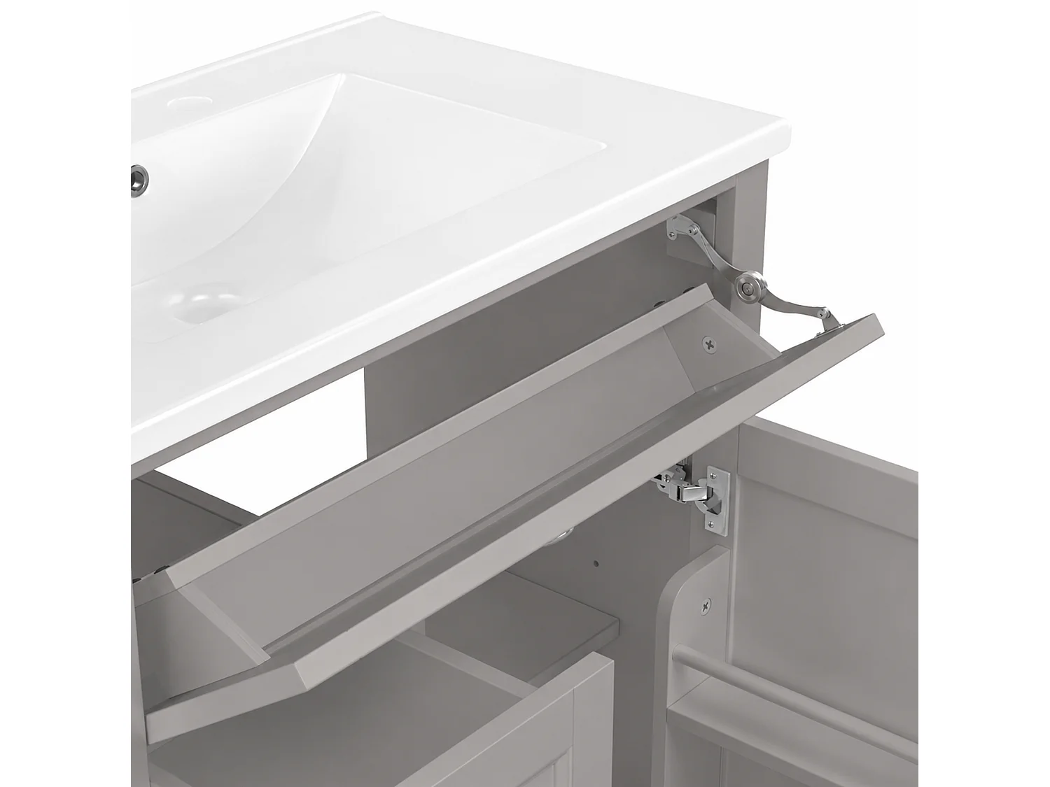 Meuble de salle de bain avec une vasque en céramique - avec 1 porte et 2 tiroirs - gris(robinet non inclus)