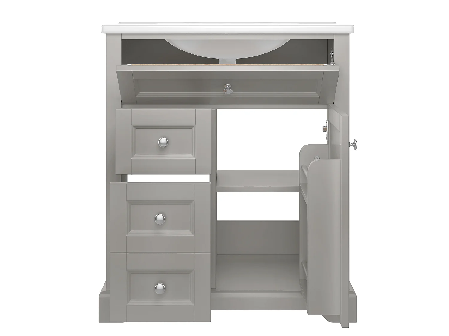 Meuble de salle de bain avec une vasque en céramique - avec 1 porte et 2 tiroirs - gris(robinet non inclus)