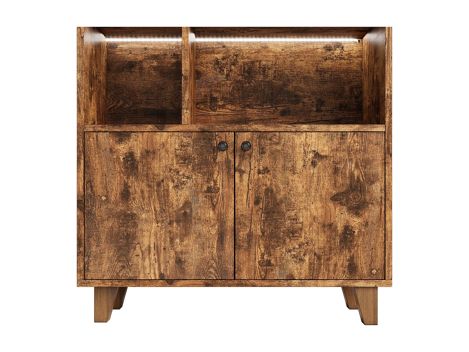 Bücherregal 80×30×173 cm - farbwechselnde LED-Beleuchtung - 2 Türen - Aufbewahrungsfächer - braun