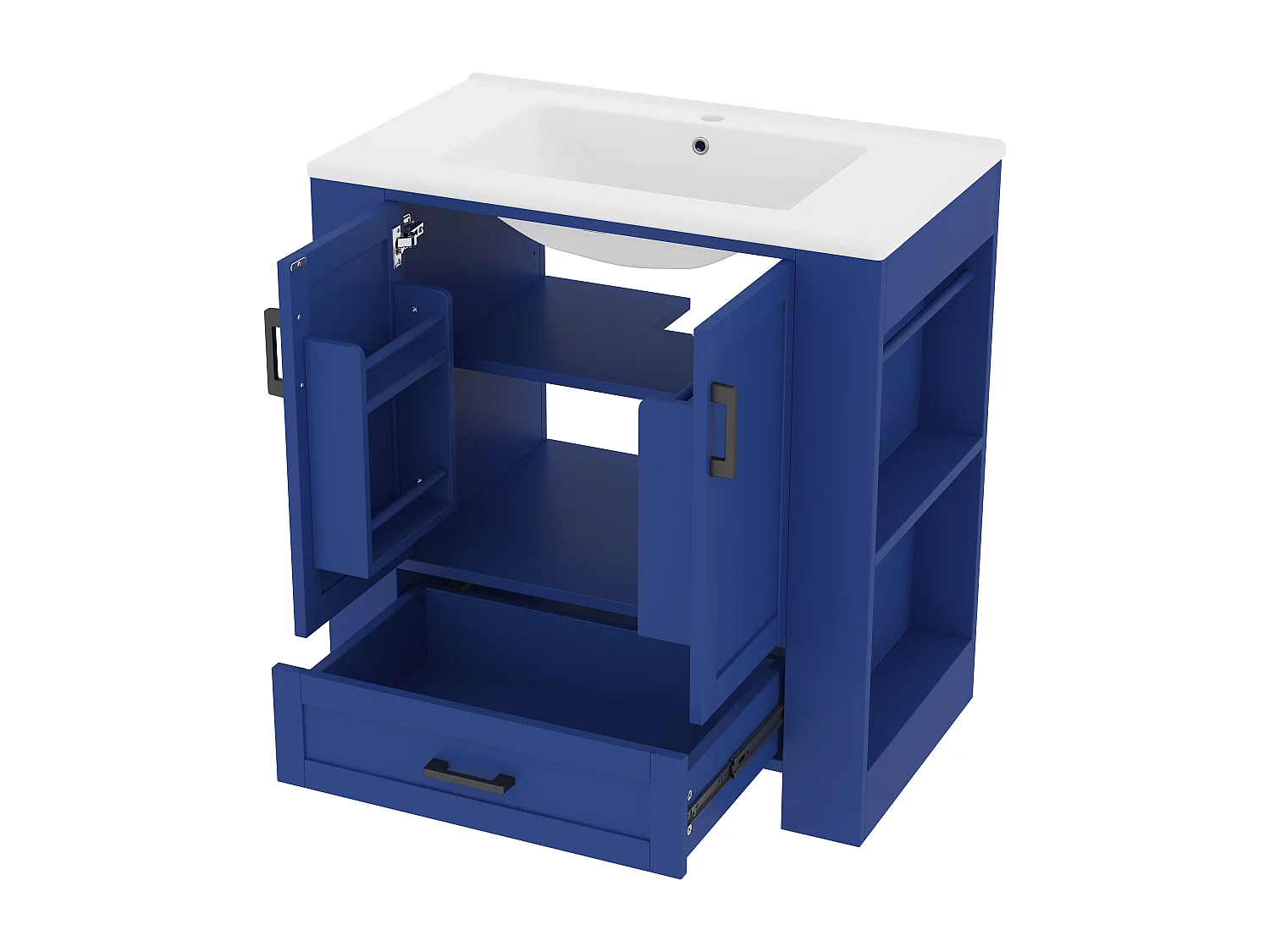 Móvel de banheiro com lavatório em cerâmica - 2 portas e 1 gaveta - Prateleiras abertas - azul (torneira não incluída)