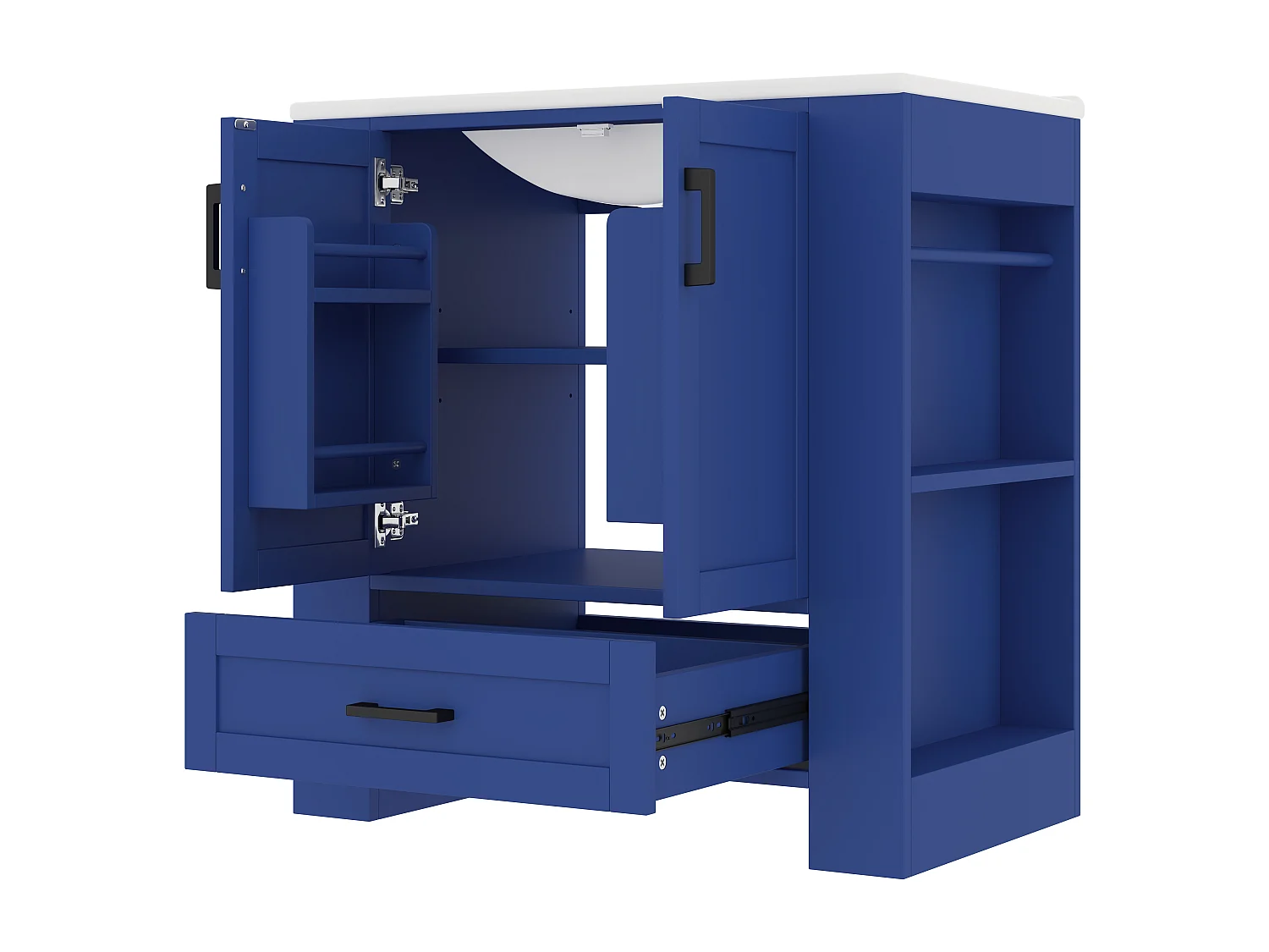 Móvel de banheiro com lavatório em cerâmica - 2 portas e 1 gaveta - Prateleiras abertas - azul (torneira não incluída)