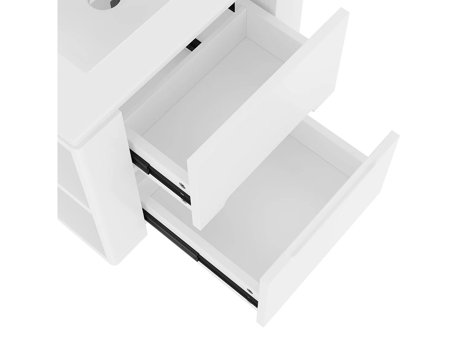 Meuble de salle de bain suspendus avec une vasque en céramique - avec LED - 2 tiroirs - 2 étagères latérales - blanc(robinet non inclus)