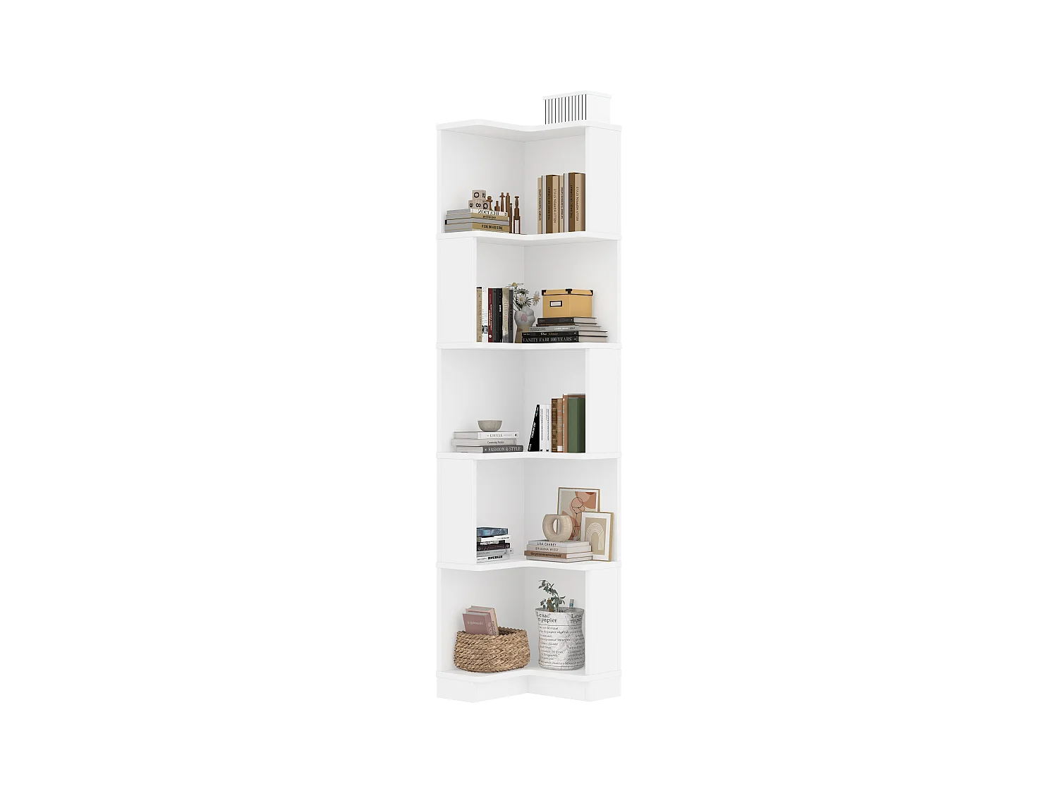 Bücherregal 63,5×45×175 cm - mehrfarbige LED-Leiste - 5 Aufbewahrungsebenen - Eckdesign - weiß