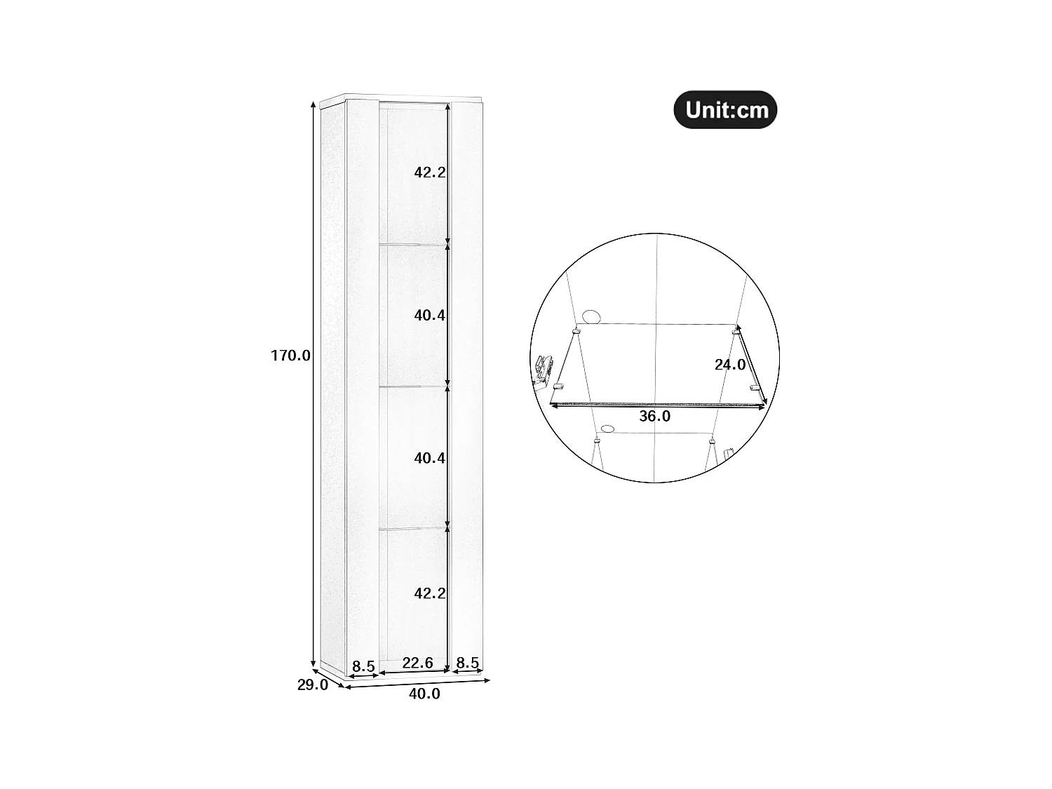 Vitrine 40×29×170 cm - fernbedienbare RGB-LED-Beleuchtung - Glasfächer - schwarz
