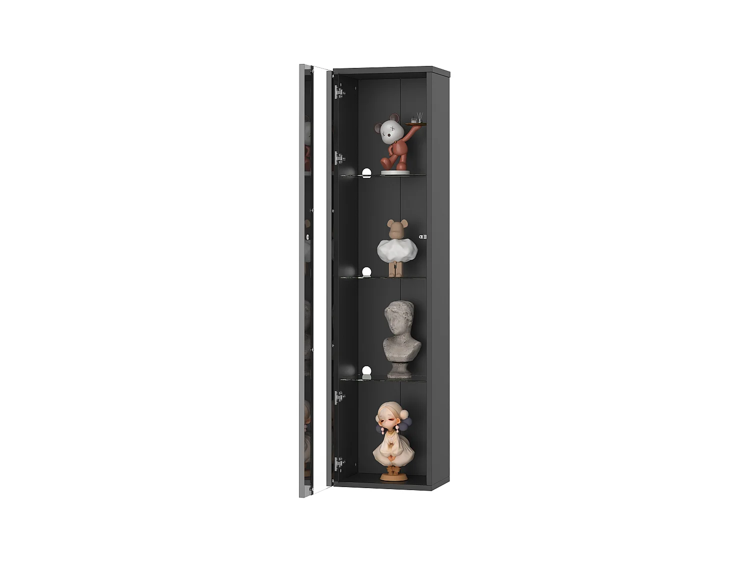 Vitrine 40×29×170 cm - fernbedienbare RGB-LED-Beleuchtung - Glasfächer - schwarz