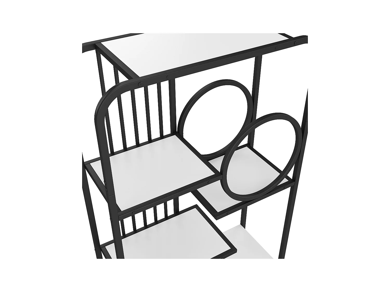 Modernes Metallregal 80×30×180 cm - Schrank mit 2 Türen - 3 Regalböden - runde Deko-Elemente - weiß + schwarz