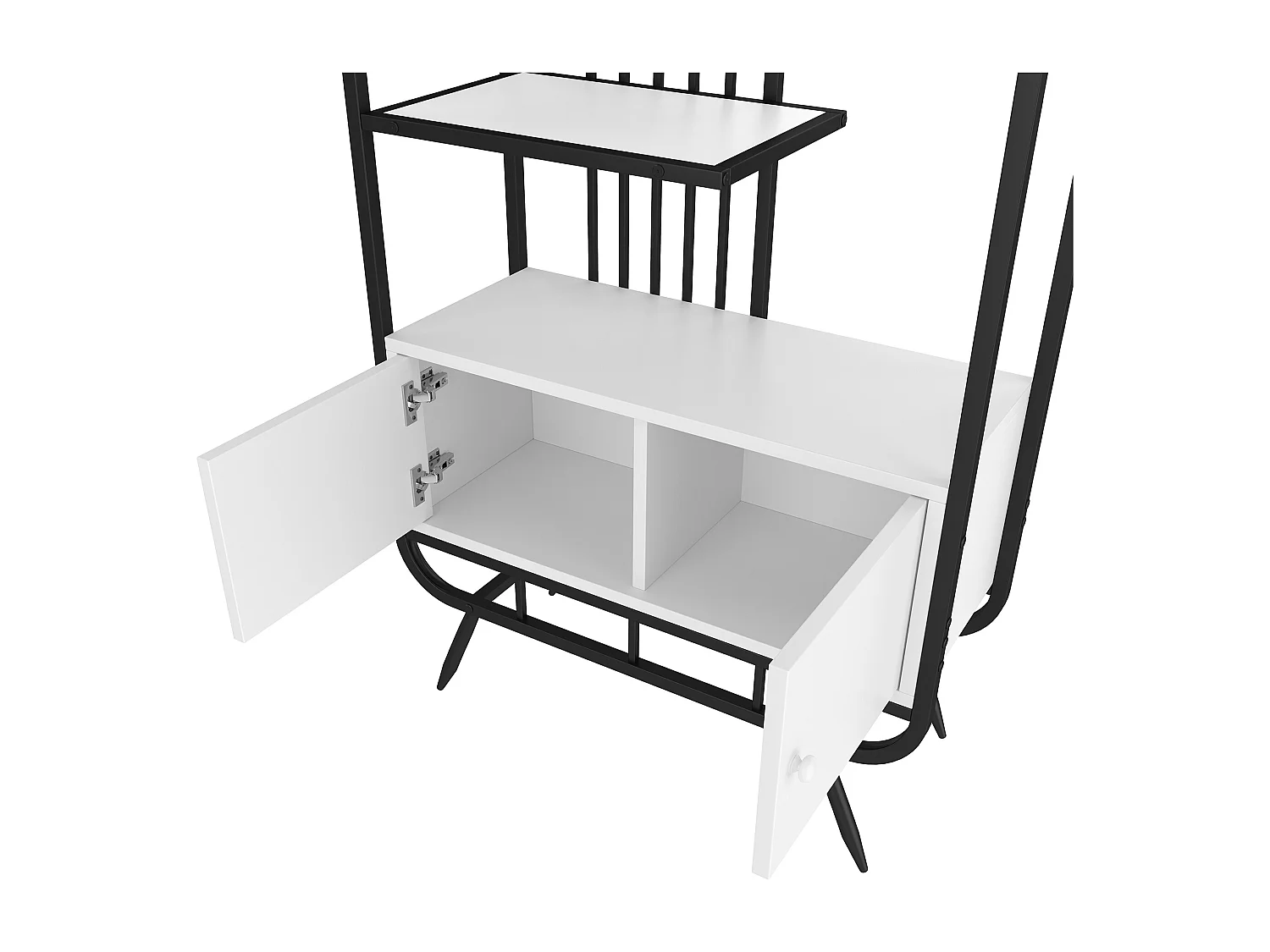 Bibliothèque moderne en métal 80x30x180 cm - meuble de rangement à 2 portes - 3 étagères - décoration ronde - blanc + noir