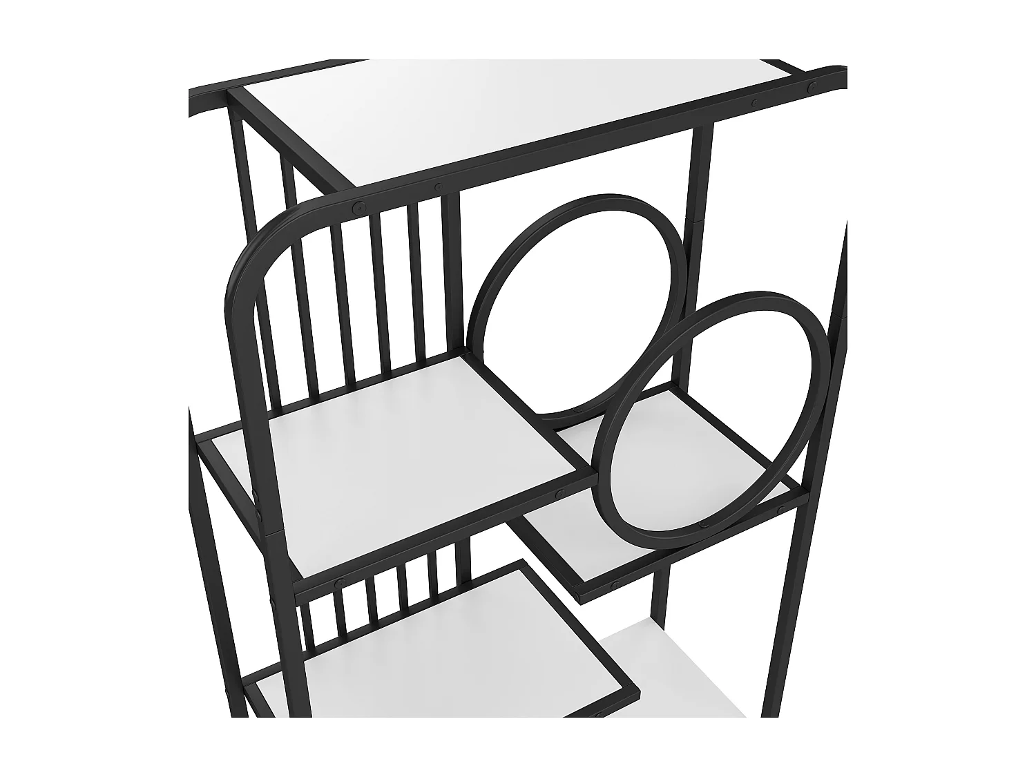 Bibliothèque moderne en métal 80x30x180 cm - meuble de rangement à 2 portes - 3 étagères - décoration ronde - blanc + noir