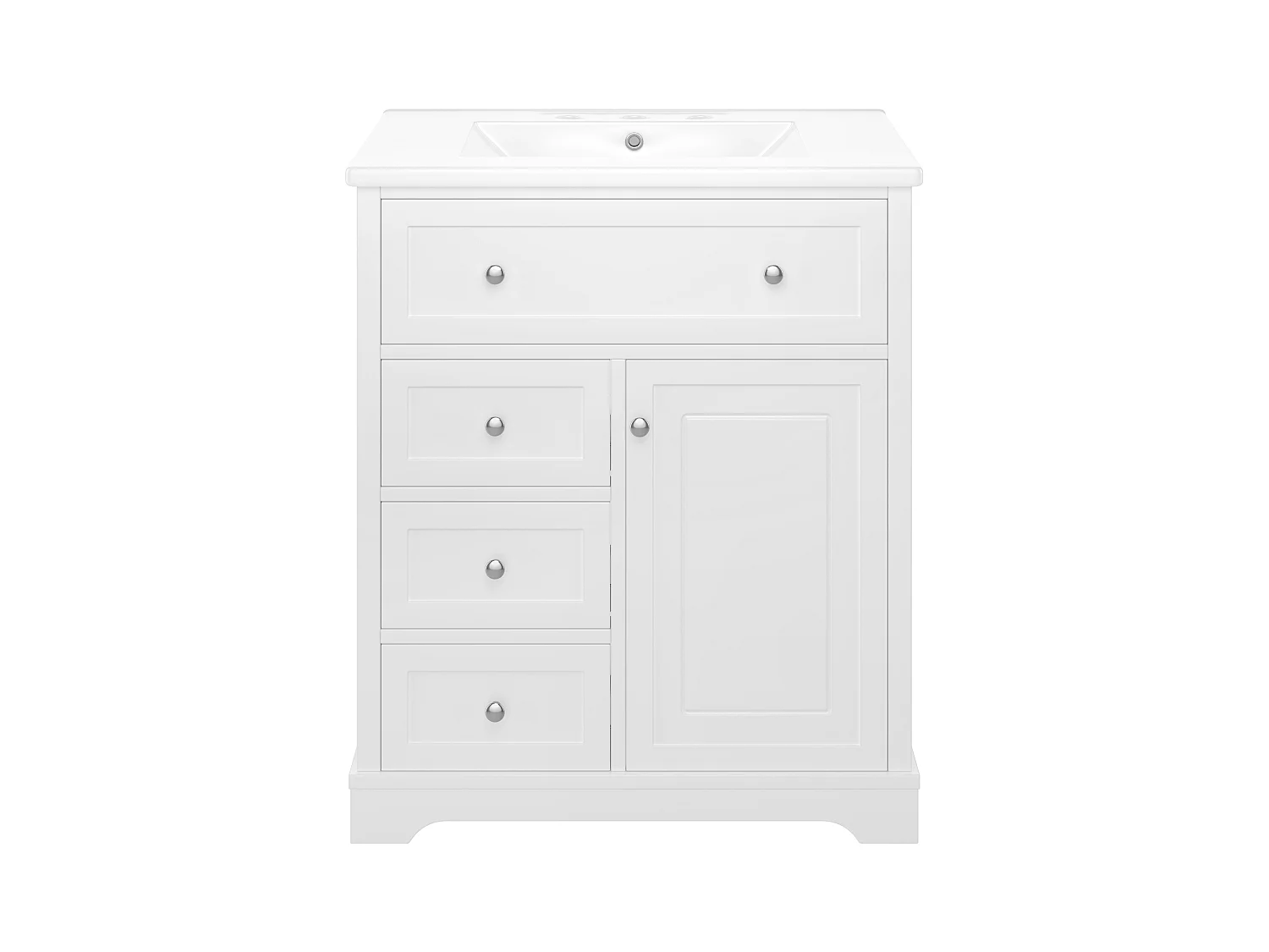 Meble łazienkowe z ceramiczną umywalką - 1 drzwi i 3 szuflady - biały (bateria nie jest dołączona)