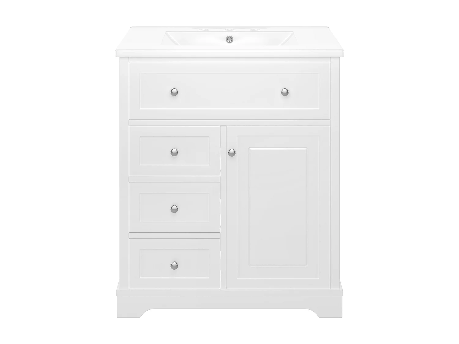 Badmeubel met keramische wastafel - 1 deur en 3 laden - wit (kraan niet inbegrepen)