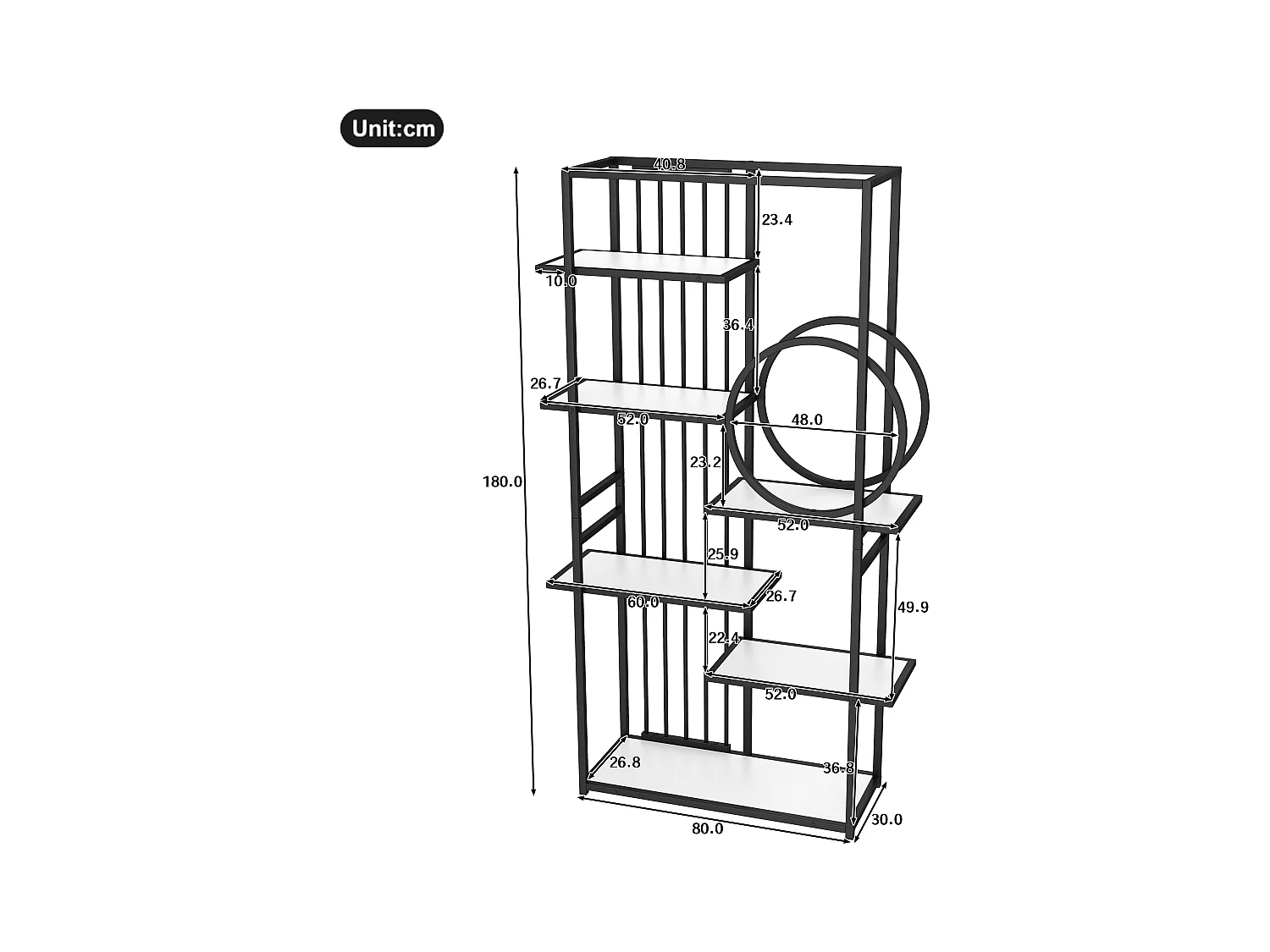 Bibliothèque moderne en métal 100x30x180 cm - structure géométrique - blanc + noir