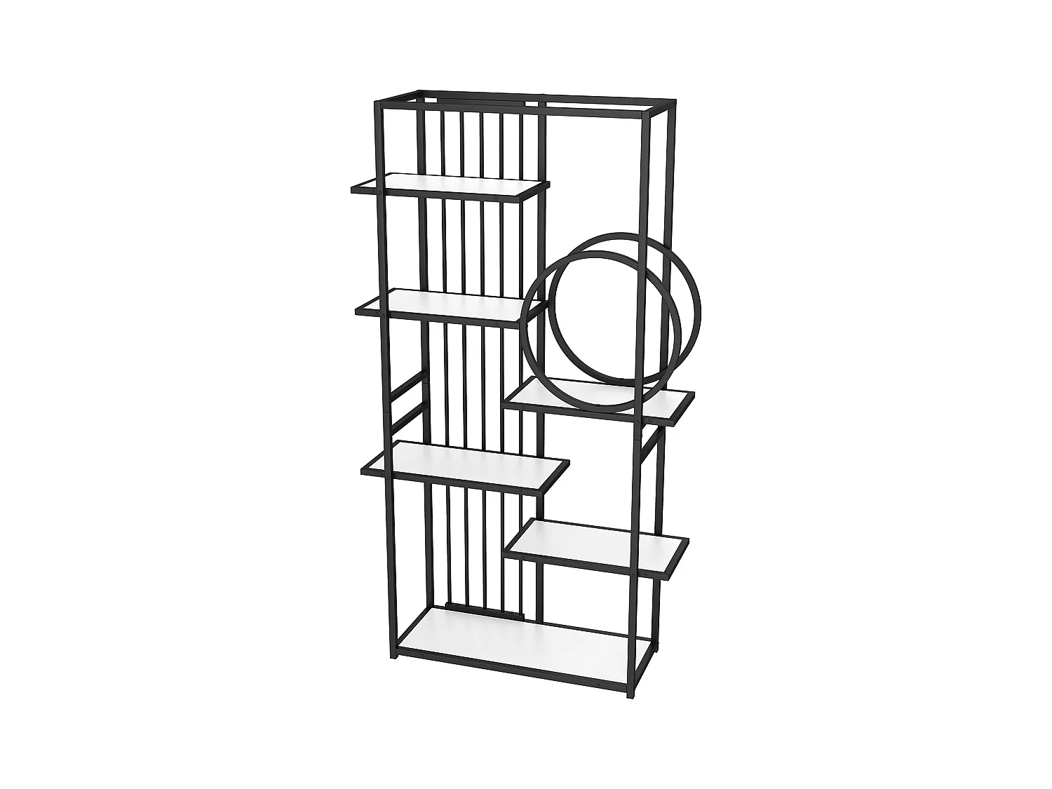 Bibliothèque moderne en métal 100x30x180 cm - structure géométrique - blanc + noir